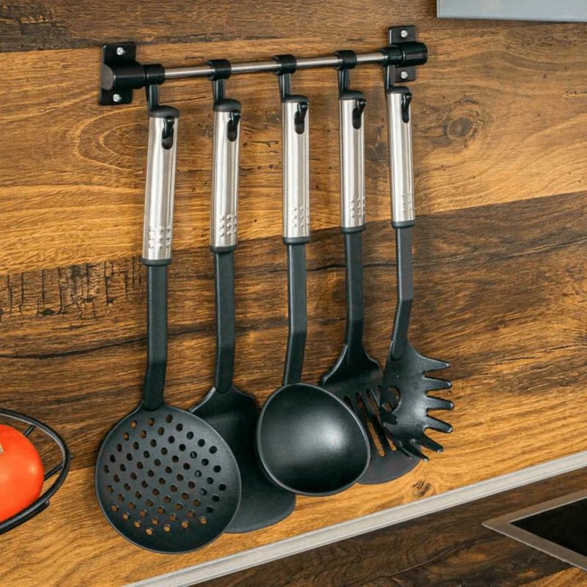 HI HI Ensemble d ustensiles de cuisine 6 pcs Noir et argenté