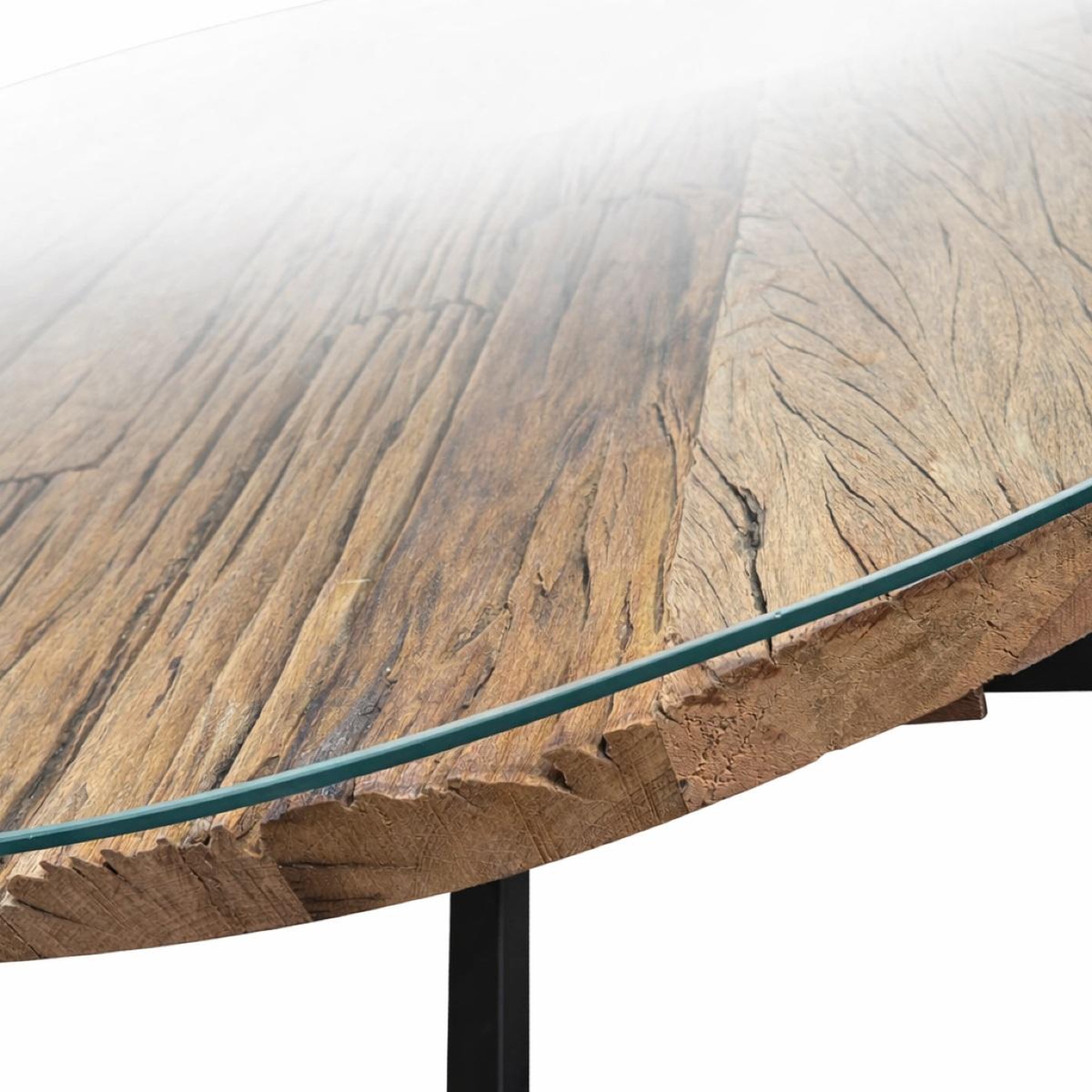 Voir la diapositive 4 : JLC KREATION Table à manger ronde en bois et verre 130cm KLASS