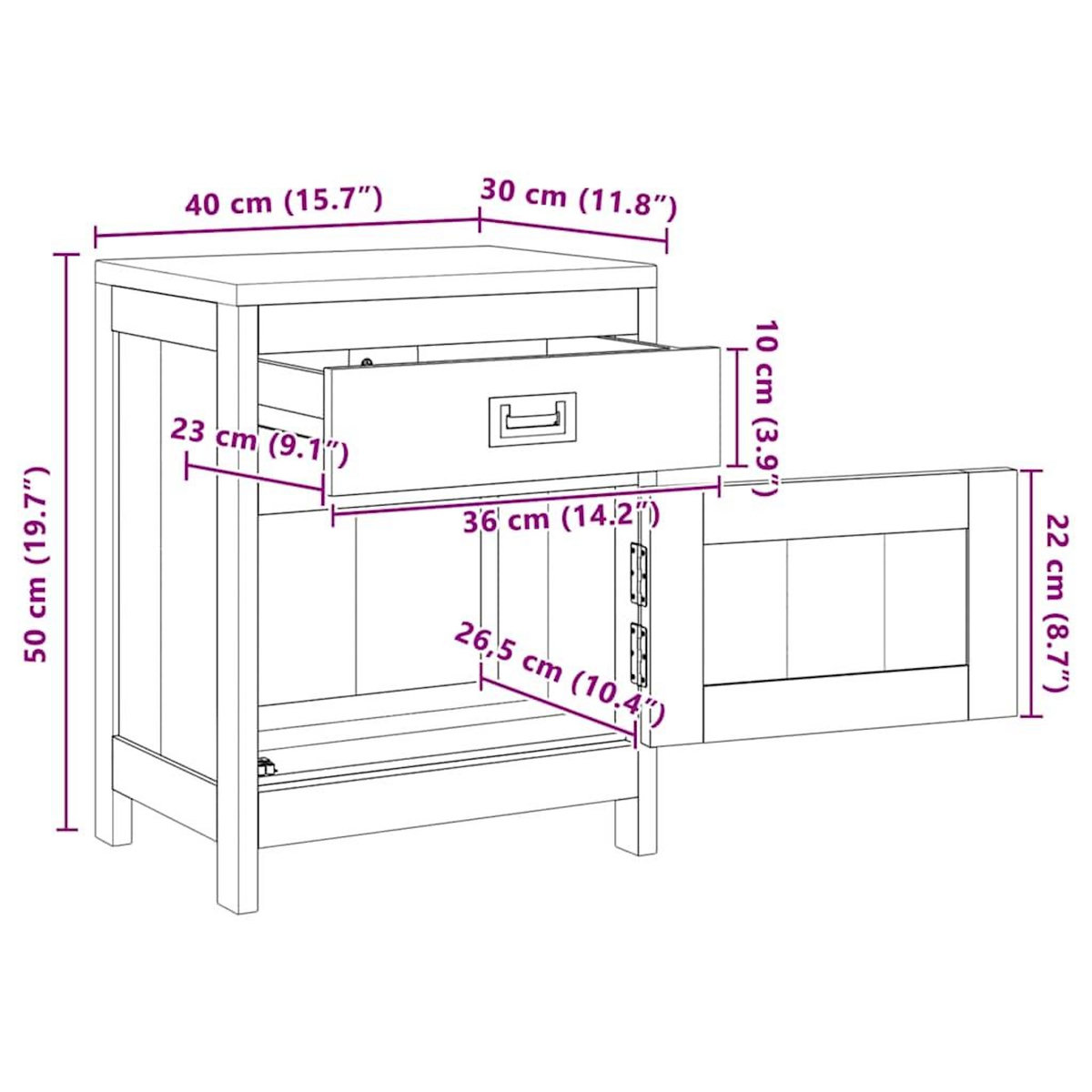VIDAXL Table de chevet teck massif 40x30x50 cm