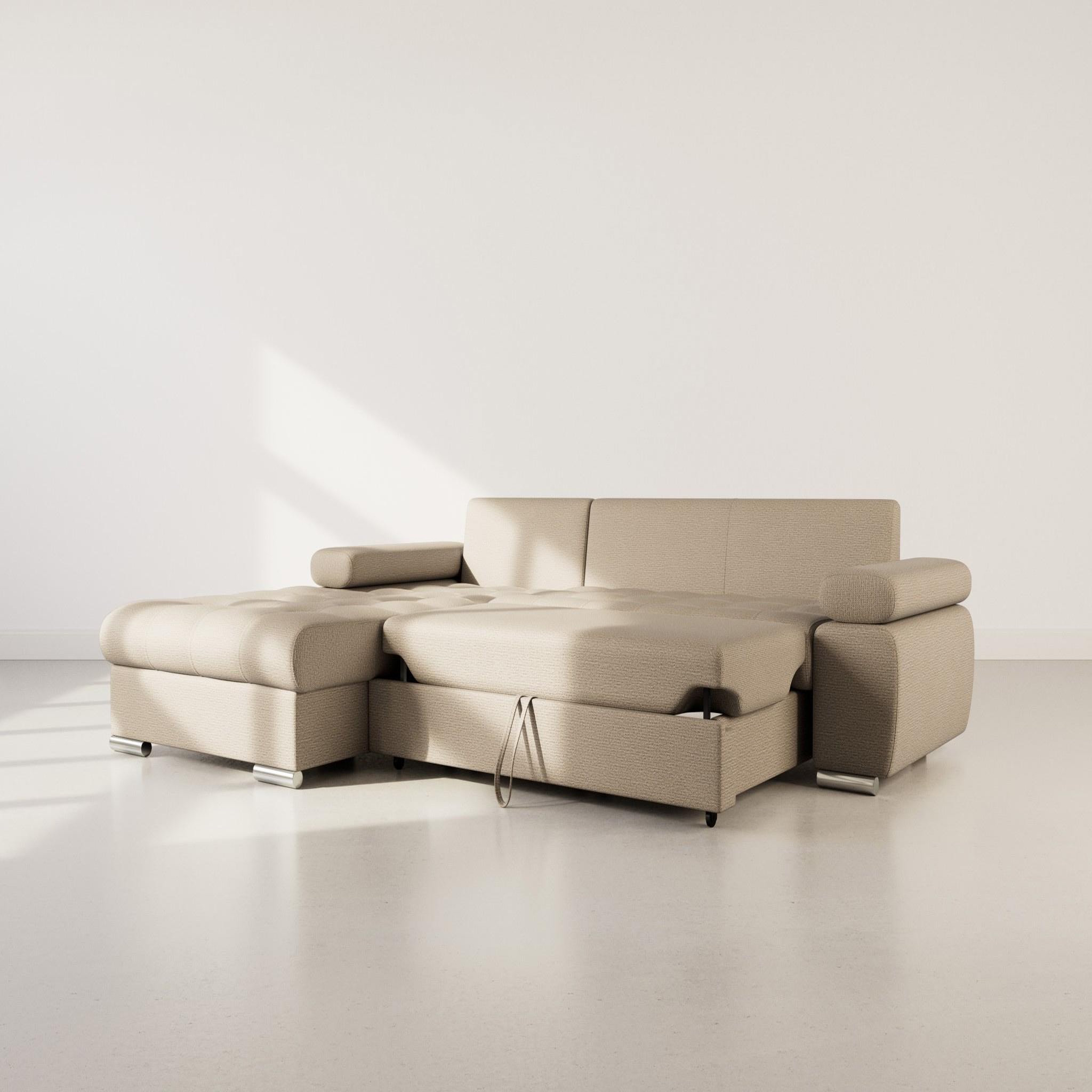 Voir la diapositive 2 : BEST MOBILIER Bianca - canapé d'angle gauche 4 places convertible avec coffre en tissu texturé
