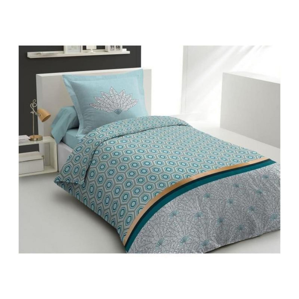 HOME LINGE PASSION Parure de couette 140x200 cm HOME LINGE PASSION LOUXOR : Housse de couette + 1 taie d'oreiller - 100% Coton 57 Fils - Vert émer