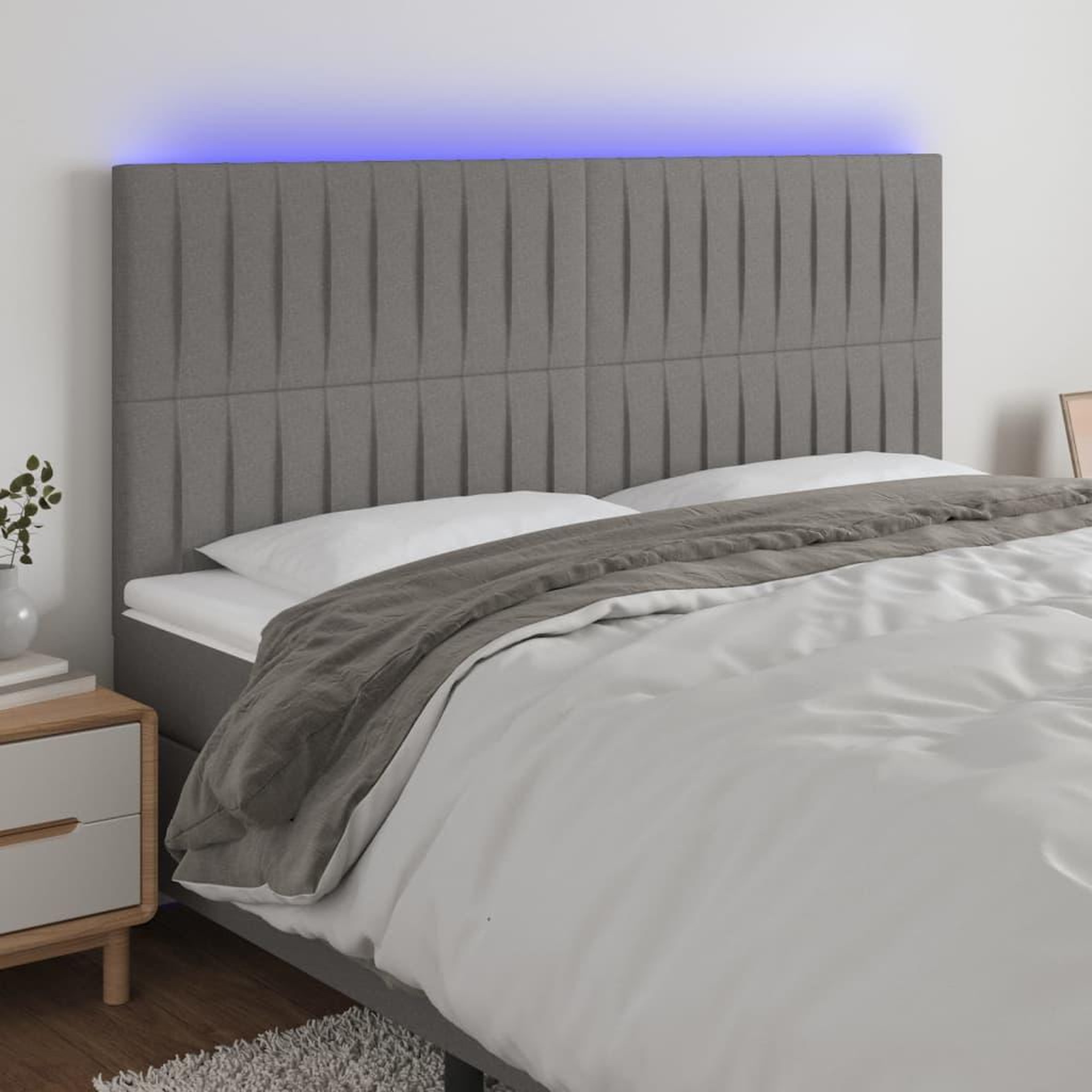Voir la diapositive 1 : VIDAXL Tete de lit a LED Gris fonce 160x5x118/128 cm Tissu