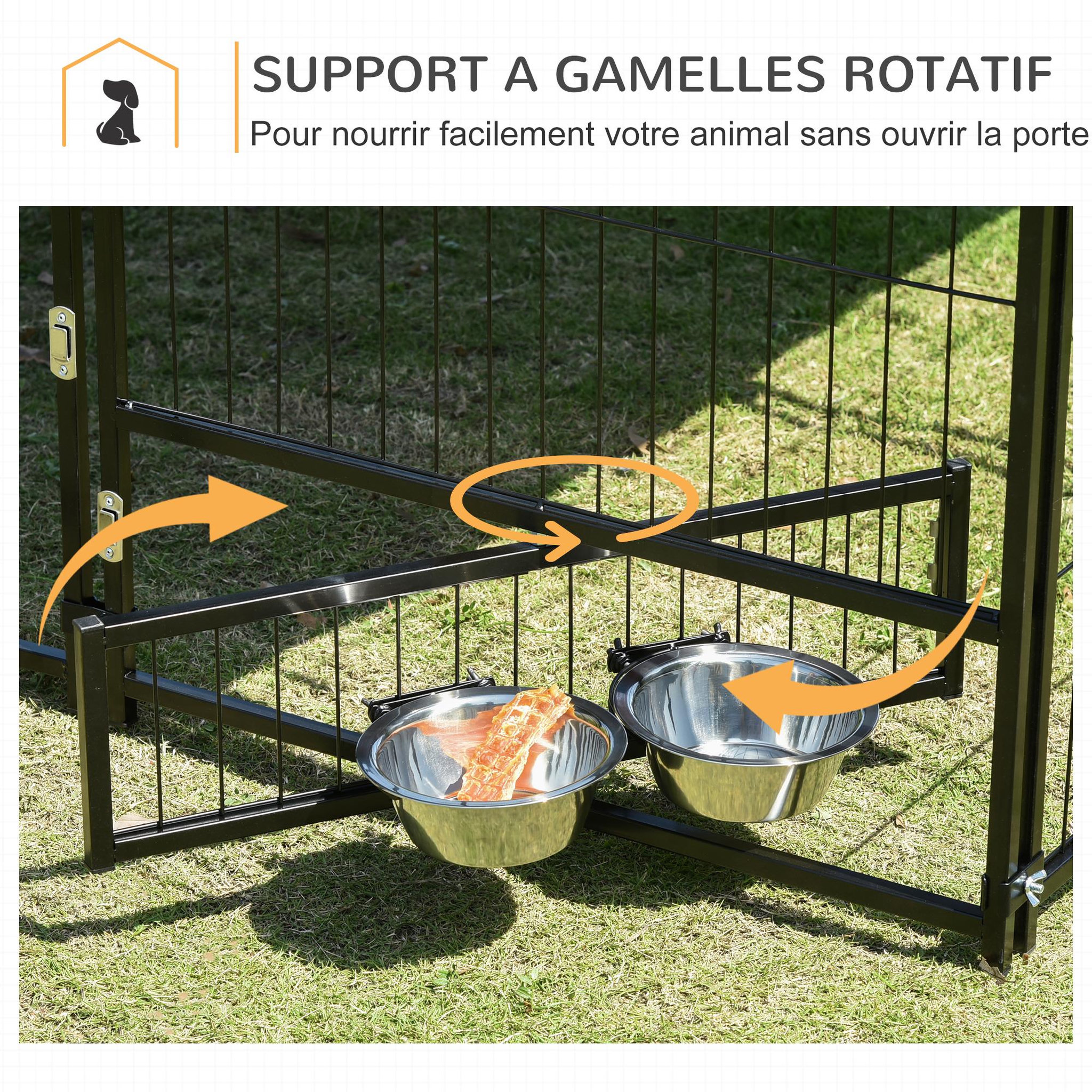 Voir la diapositive 6 : PAWHUT Chenil extérieur pour chiens en métal et tissu oxford avec support gamelle et toit résistant aux intempéries espace spacieux 141l x 141l x 151h cm noir