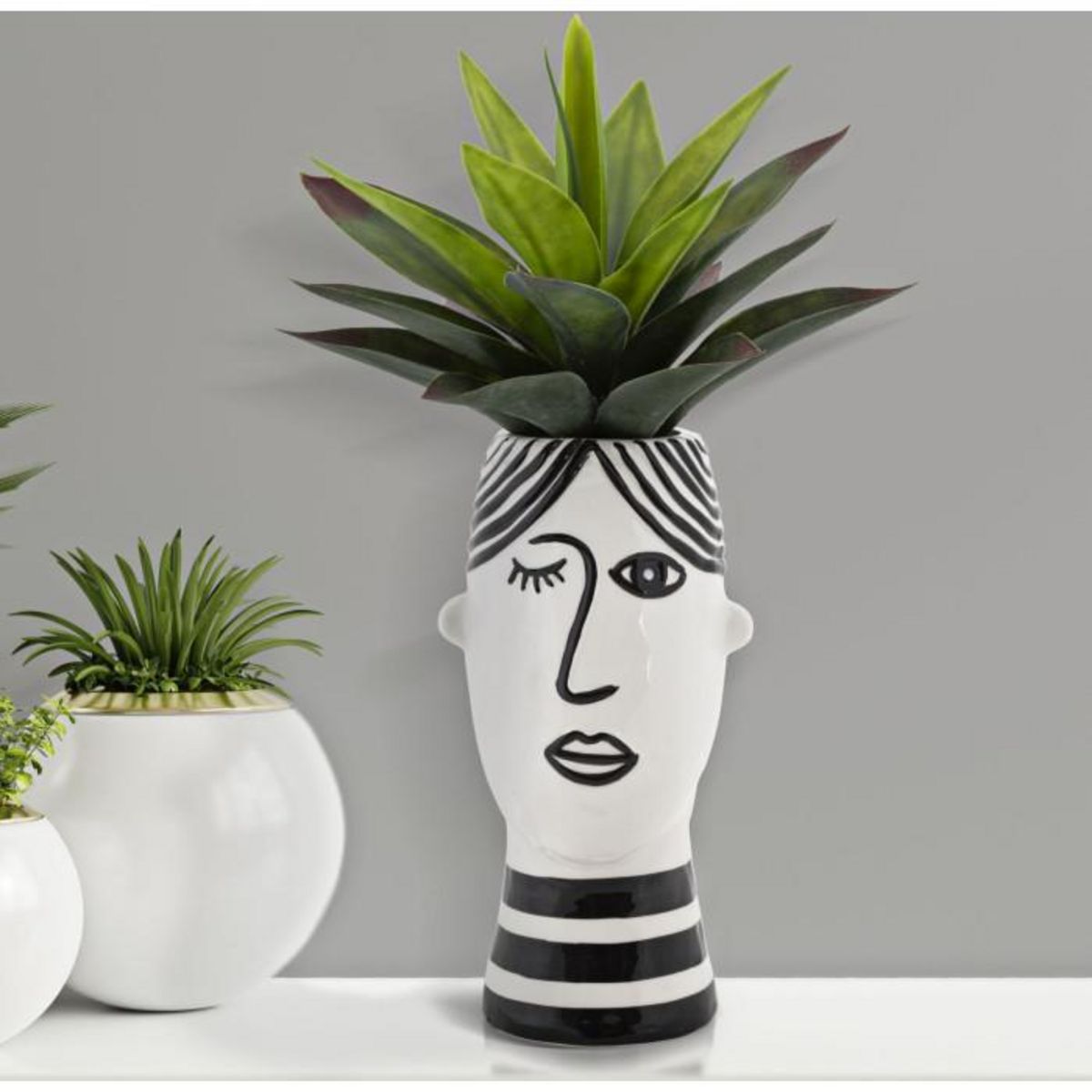 Paris Prix Vase Déco Visage en Porcelaine  Face  26cm Blanc & Noir