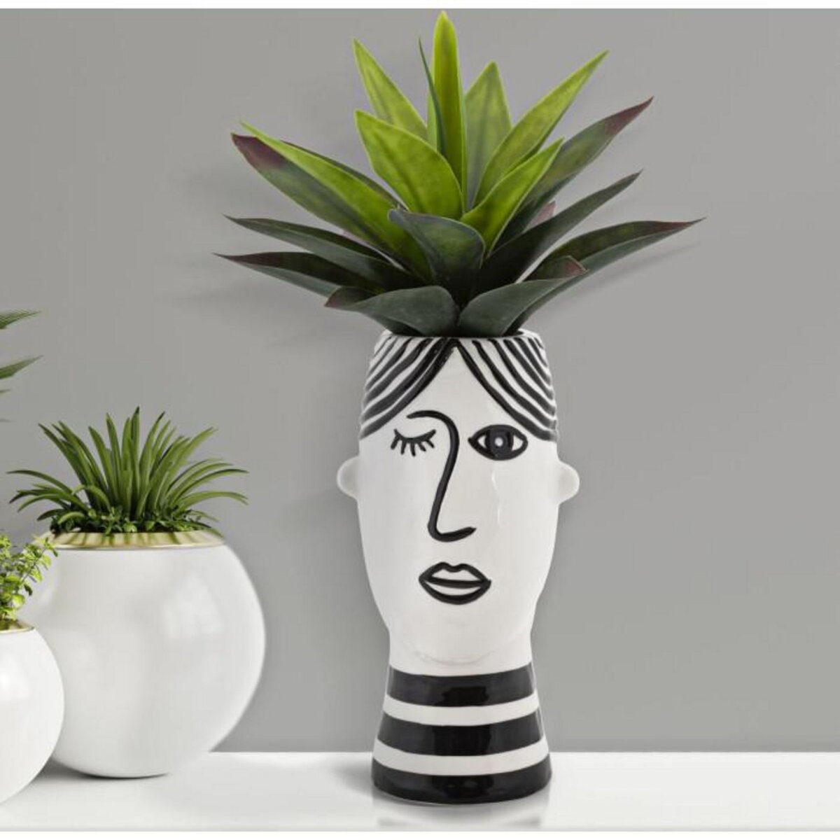 Paris Prix Vase Déco Visage en Porcelaine  Face  26cm Blanc & Noir