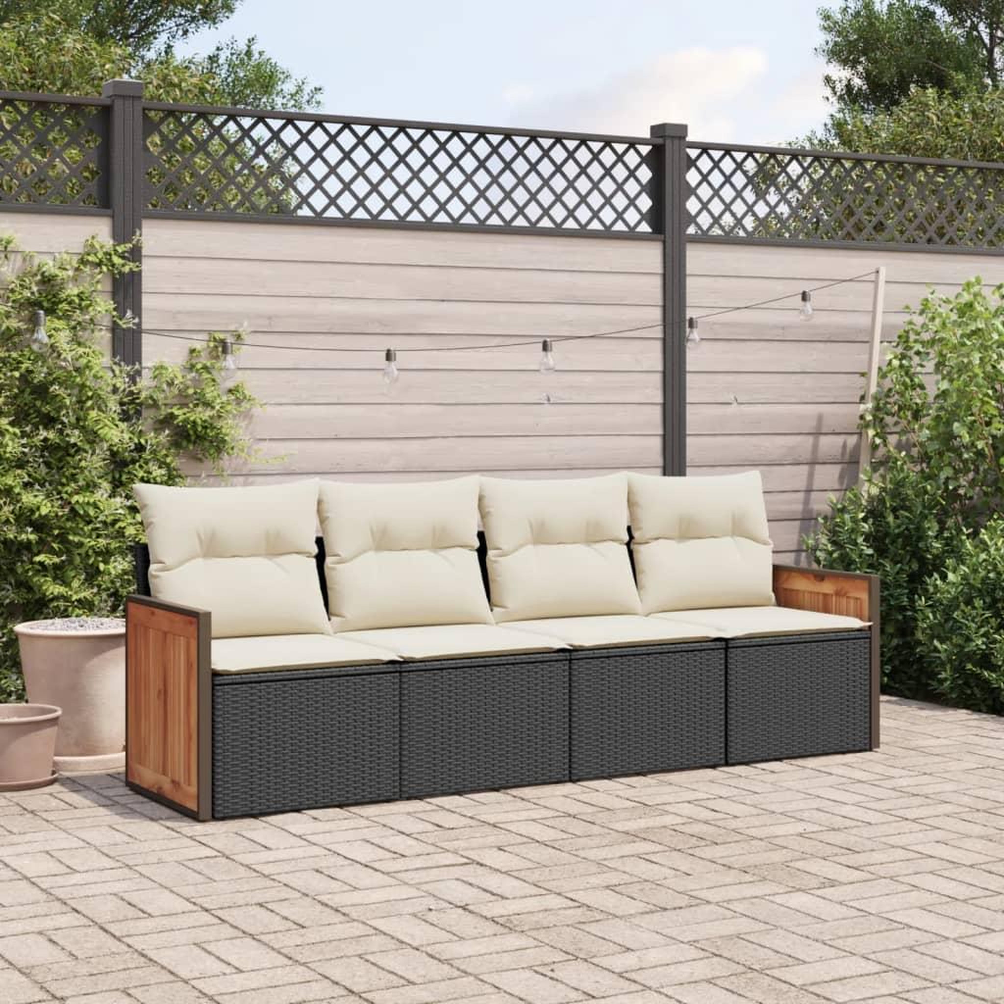 VIDAXL Salon de jardin 4 pcs avec coussins noir resine tressee