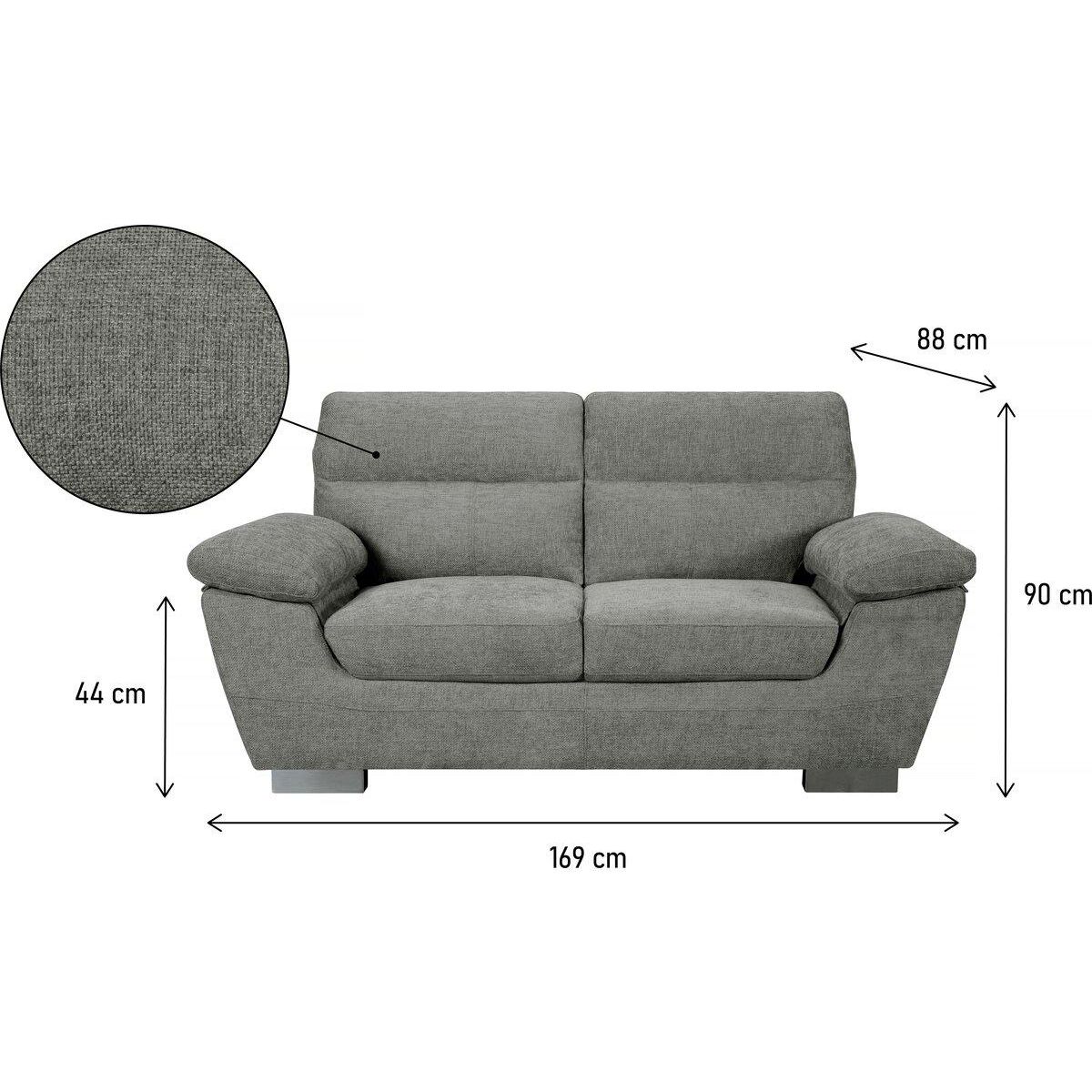 Habitat et Jardin Canapé fixe en tissu  Dallas  - 169 x 88 x 90 cm - 2 places - Gris