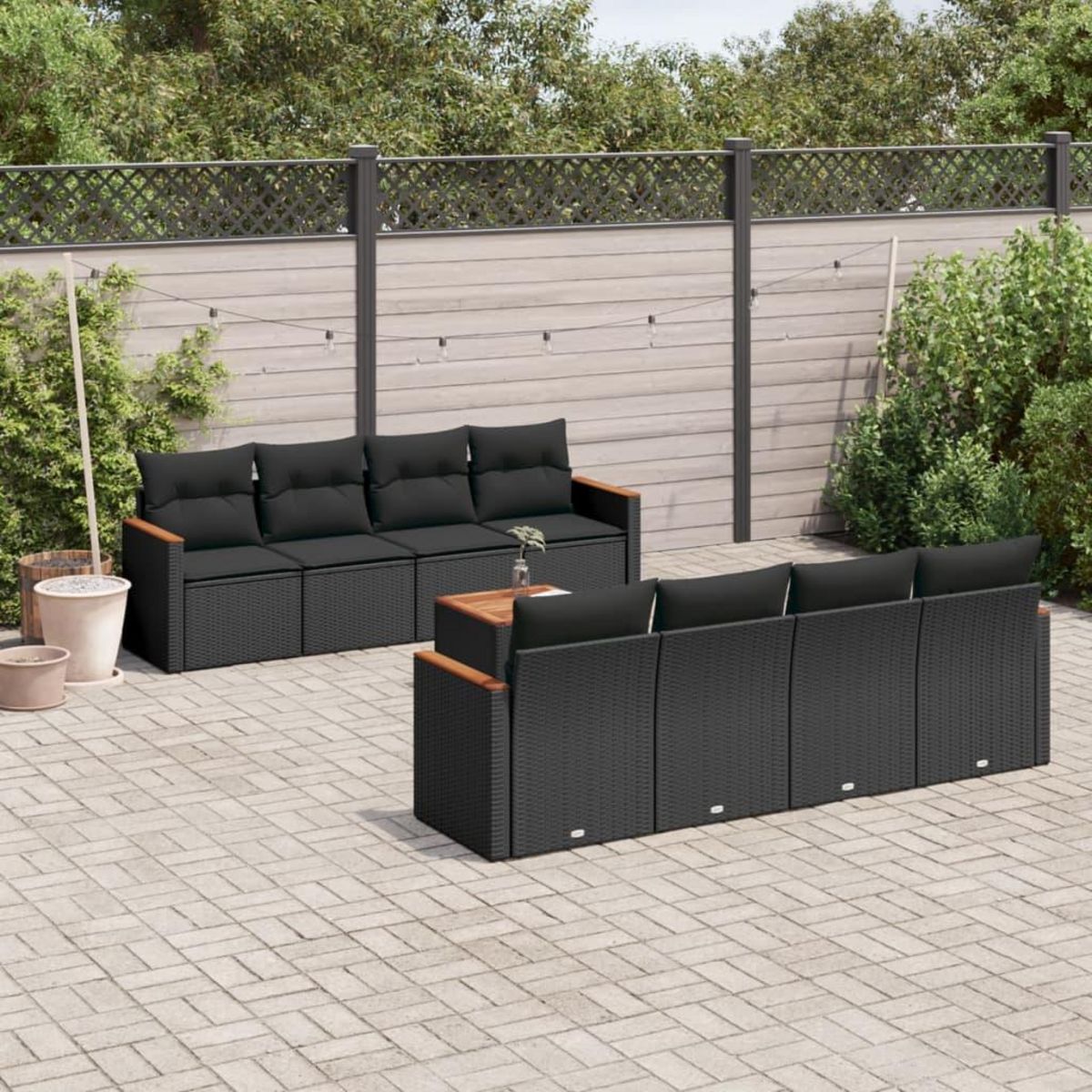 VIDAXL Salon de jardin 9 pcs avec coussins noir resine tressee