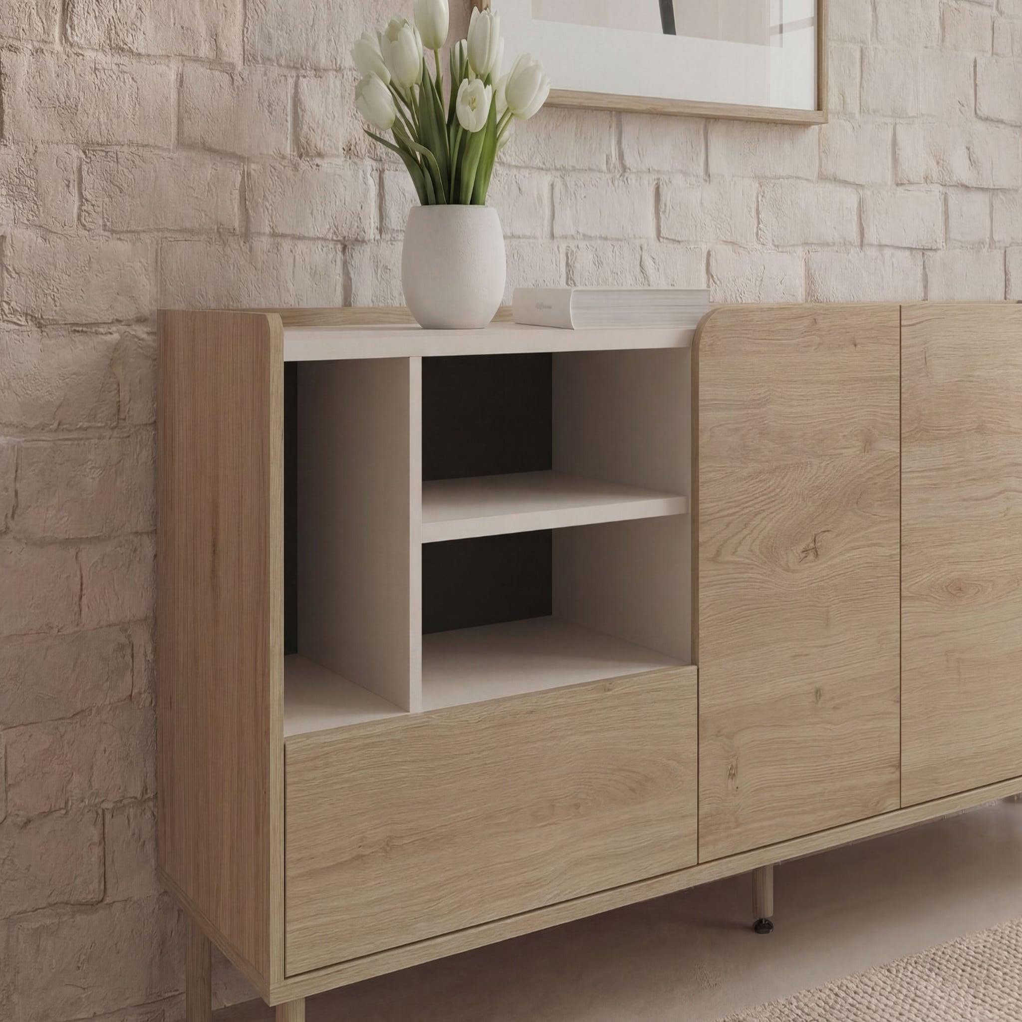 Voir la diapositive 4 : CASANOVA PARIS Isadora - buffet 3 portes 180cm en mélamine - chêne clair