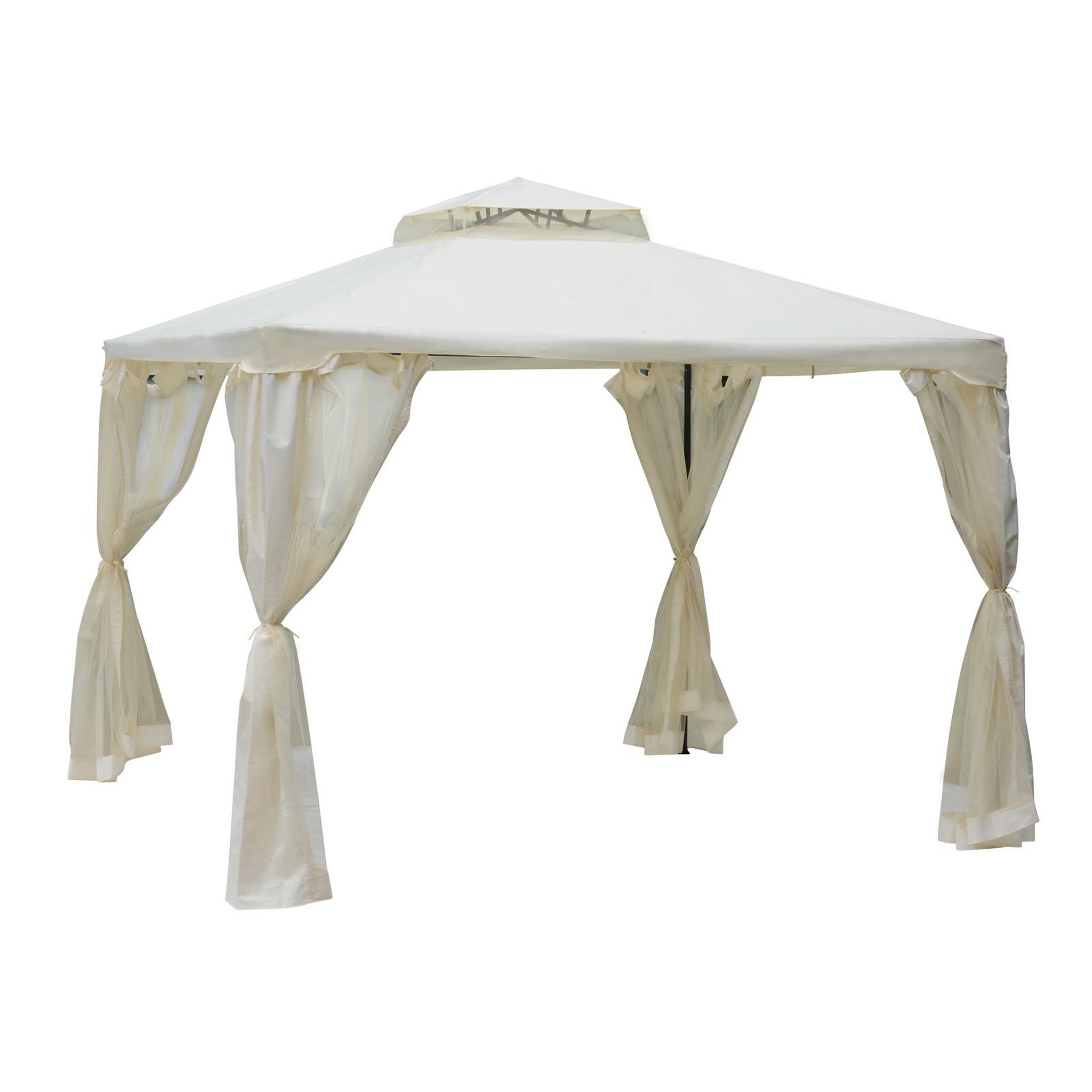 Voir la diapositive 1 : OUTSUNNY Pavillon de jardin tonnelle barnum style colonial double toit toiles moustiquaires amovibles zippées crème