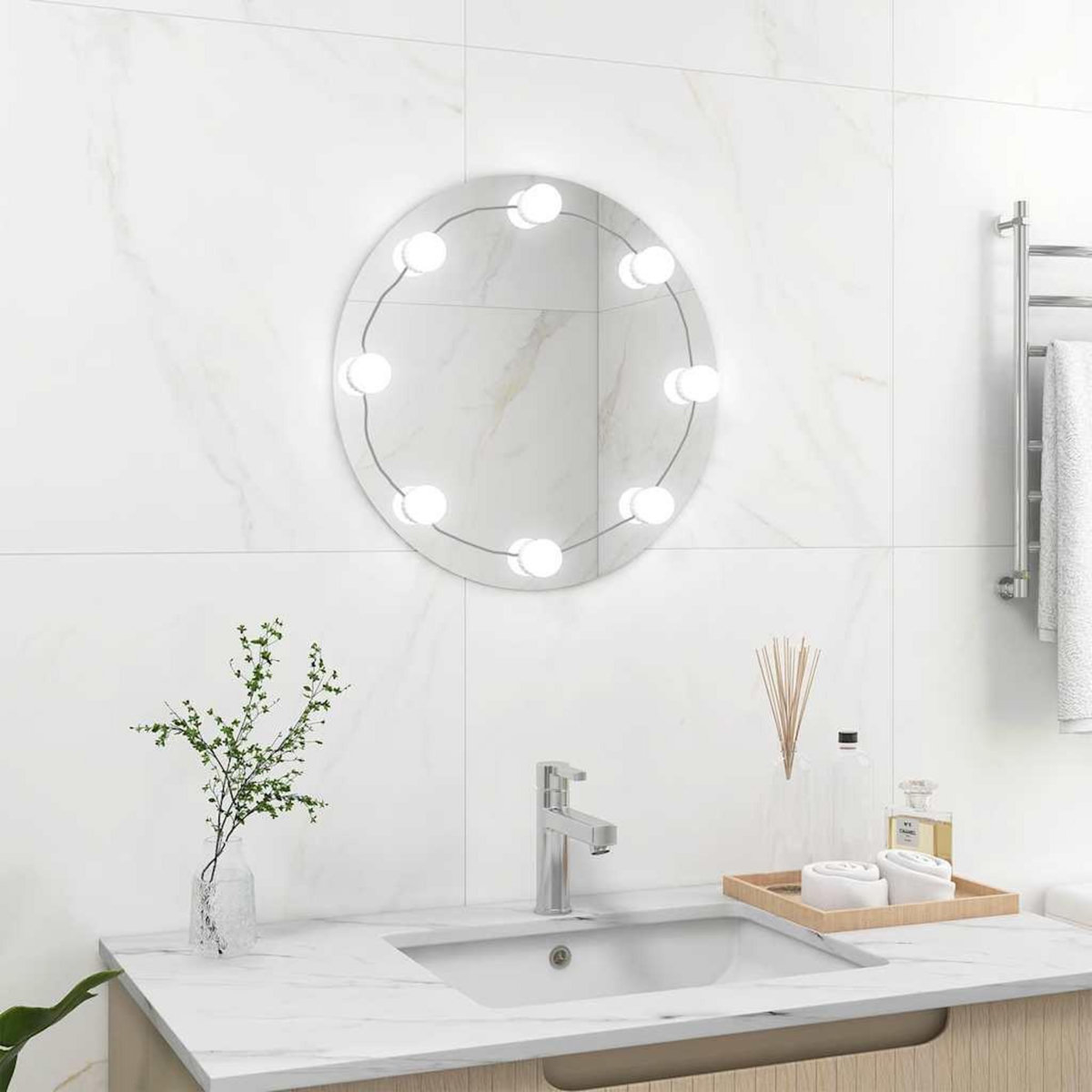 VIDAXL Miroir mural avec lampes LED Rond Verre