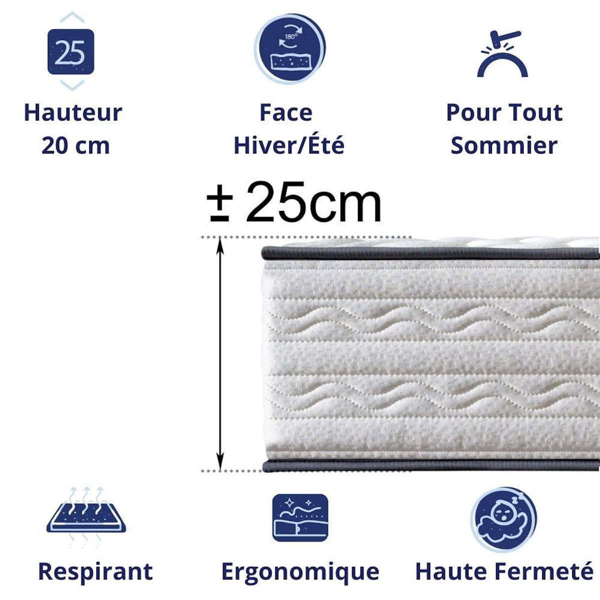 DAGOSTINO HOME Matelas 80x190 | Mousse Luxury HR Ferme, Haute Résilience pour un Soutien Parfait et un Confort Optimal | Matelas 1 Place pour Adulte et Enfant | Indépendance du Couchage | Double Face (Été-Hiver) | Très Respirant | H25