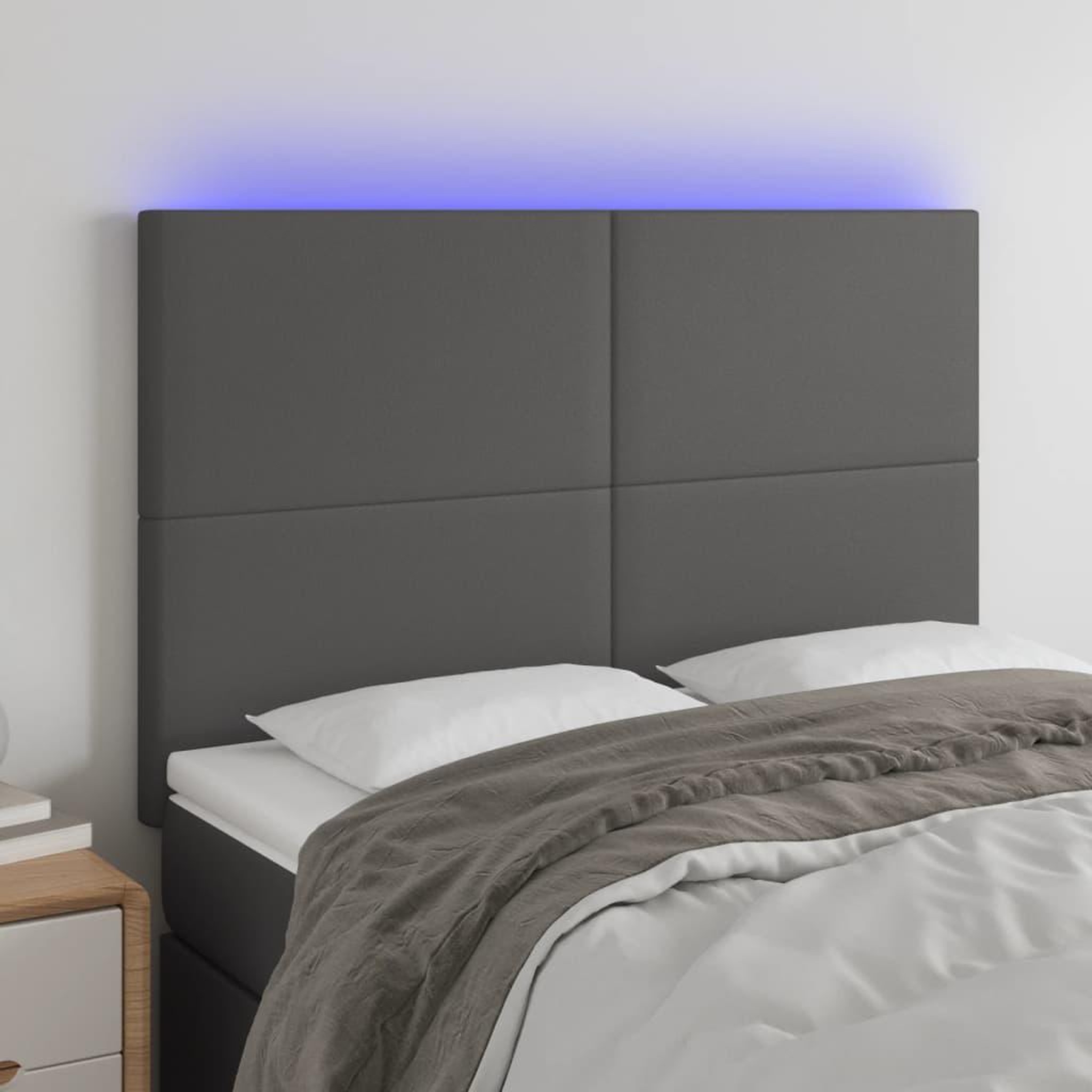 Voir la diapositive 1 : VIDAXL Tete de lit a LED Gris 144x5x118/128 cm Similicuir