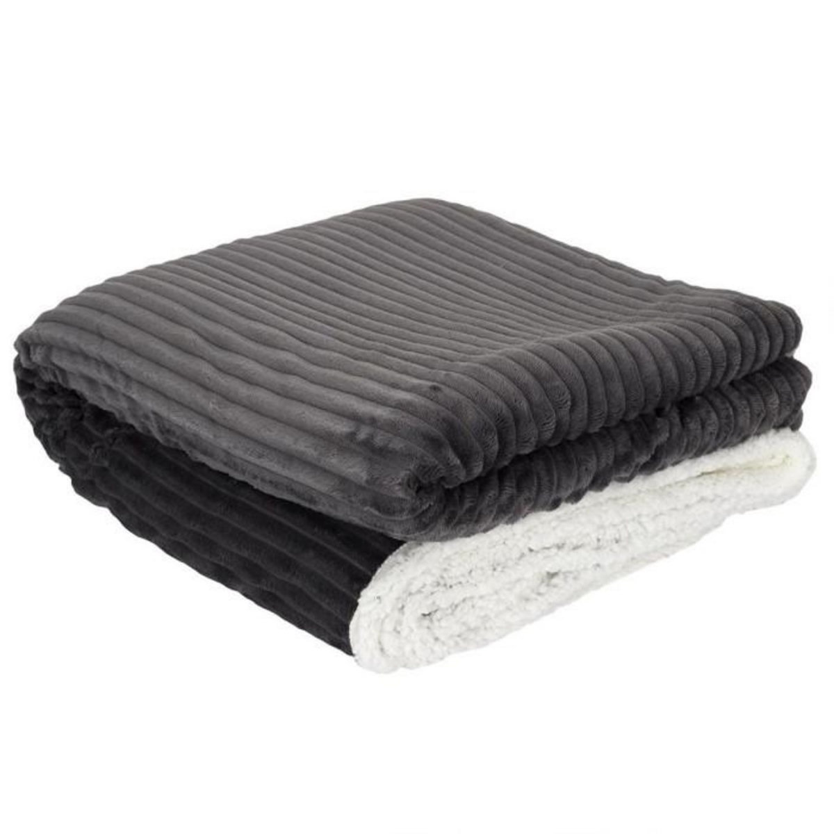 Paris Prix Plaid Flanelle Côtelé  Sherpa  180x220cm Gris