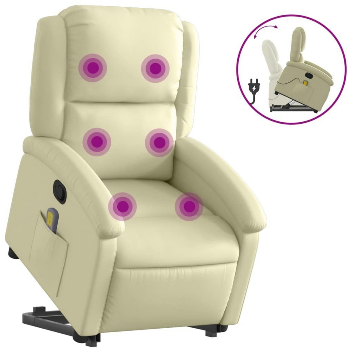 VIDAXL Fauteuil inclinable de massage creme cuir veritable