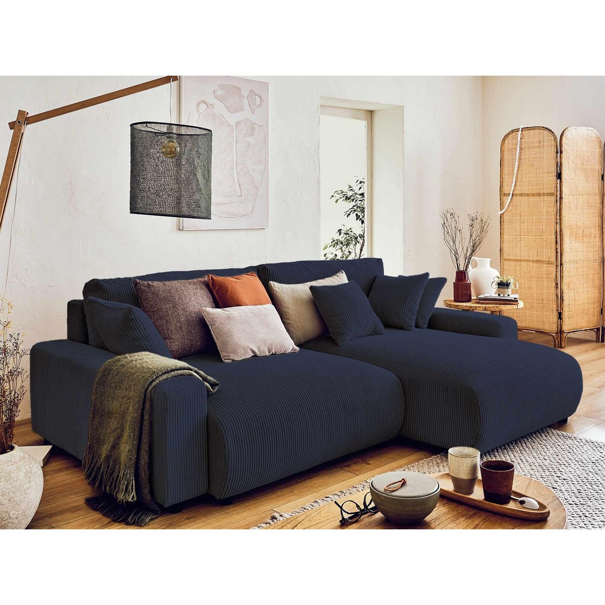 LISA DESIGN Pivoine - canapé d'angle réversible - 4 places - convertible avec coffre - en velours côtelé