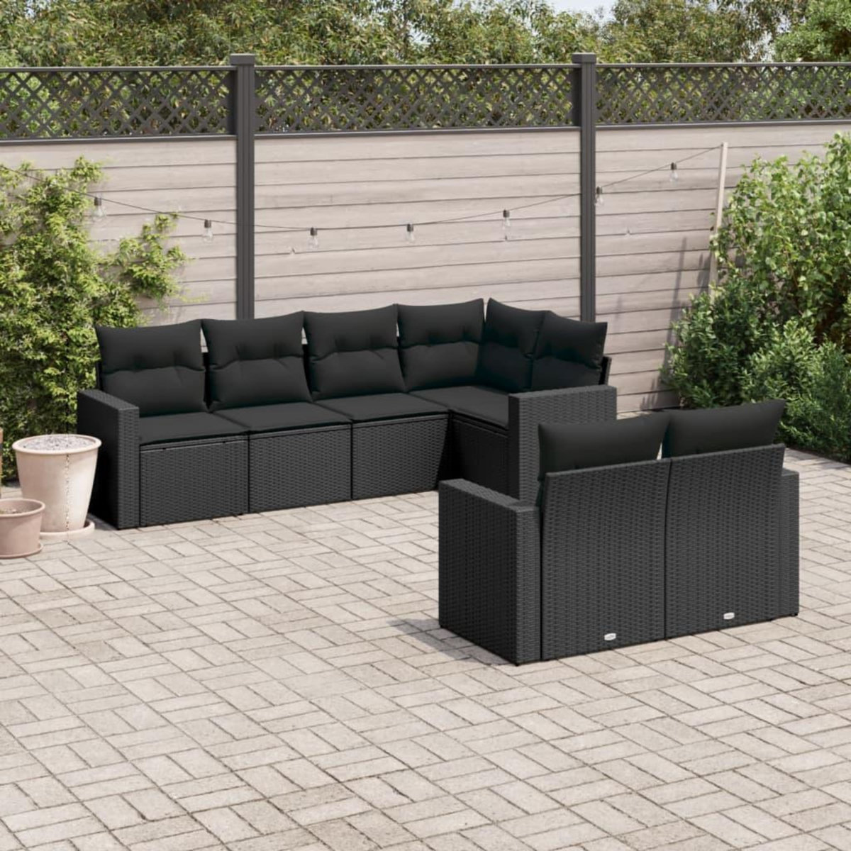 VIDAXL Salon de jardin 7 pcs avec coussins noir resine tressee