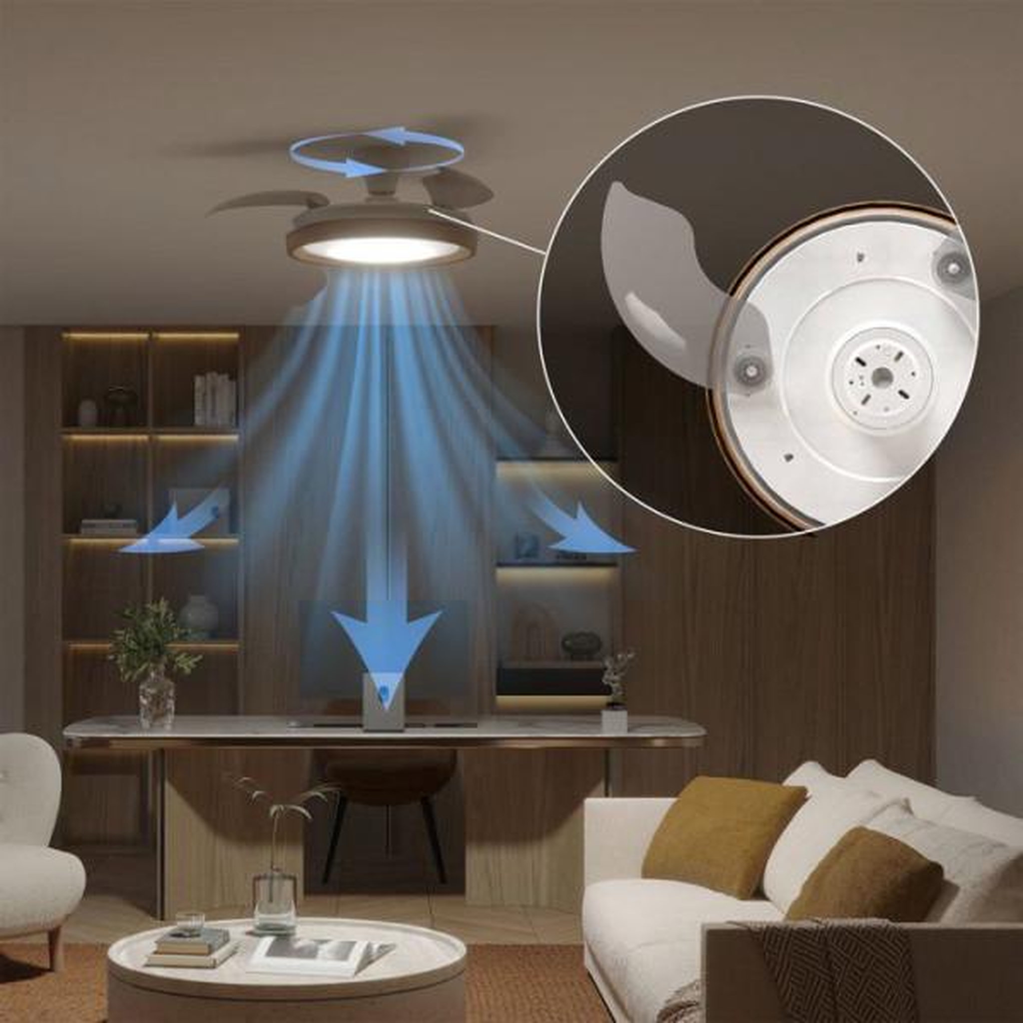 Voir la diapositive 3 : Philips Ventilateur de plafond - plafonnier  - philips - bliss - pales rétractables - diametre 106 cm -bois - led intégrée + télécommande