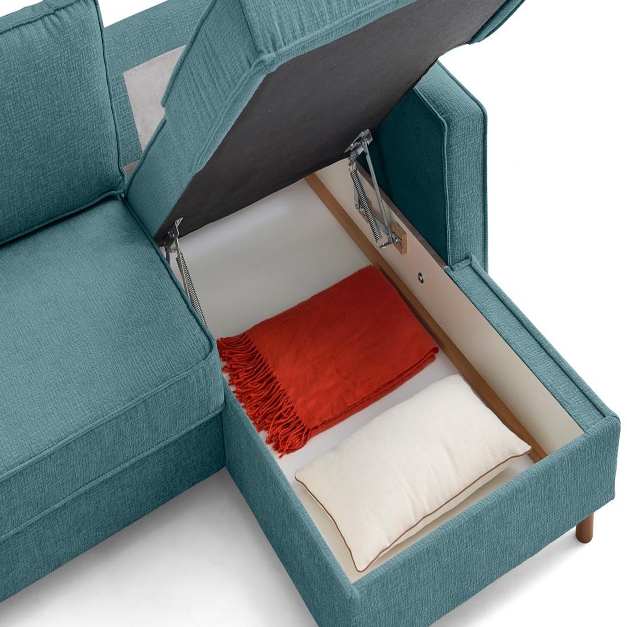 Voir la diapositive 3 : LISA DESIGN Jake - canapé d'angle droit 4 places convertible avec coffre en tissu velours relief