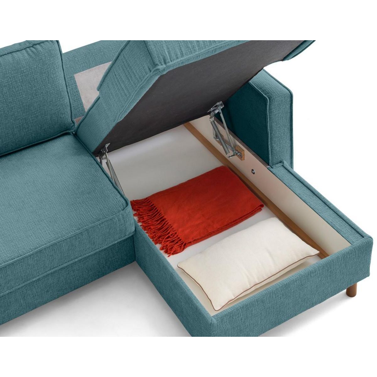 LISA DESIGN Jake - canapé d'angle droit 4 places convertible avec coffre en tissu velours relief