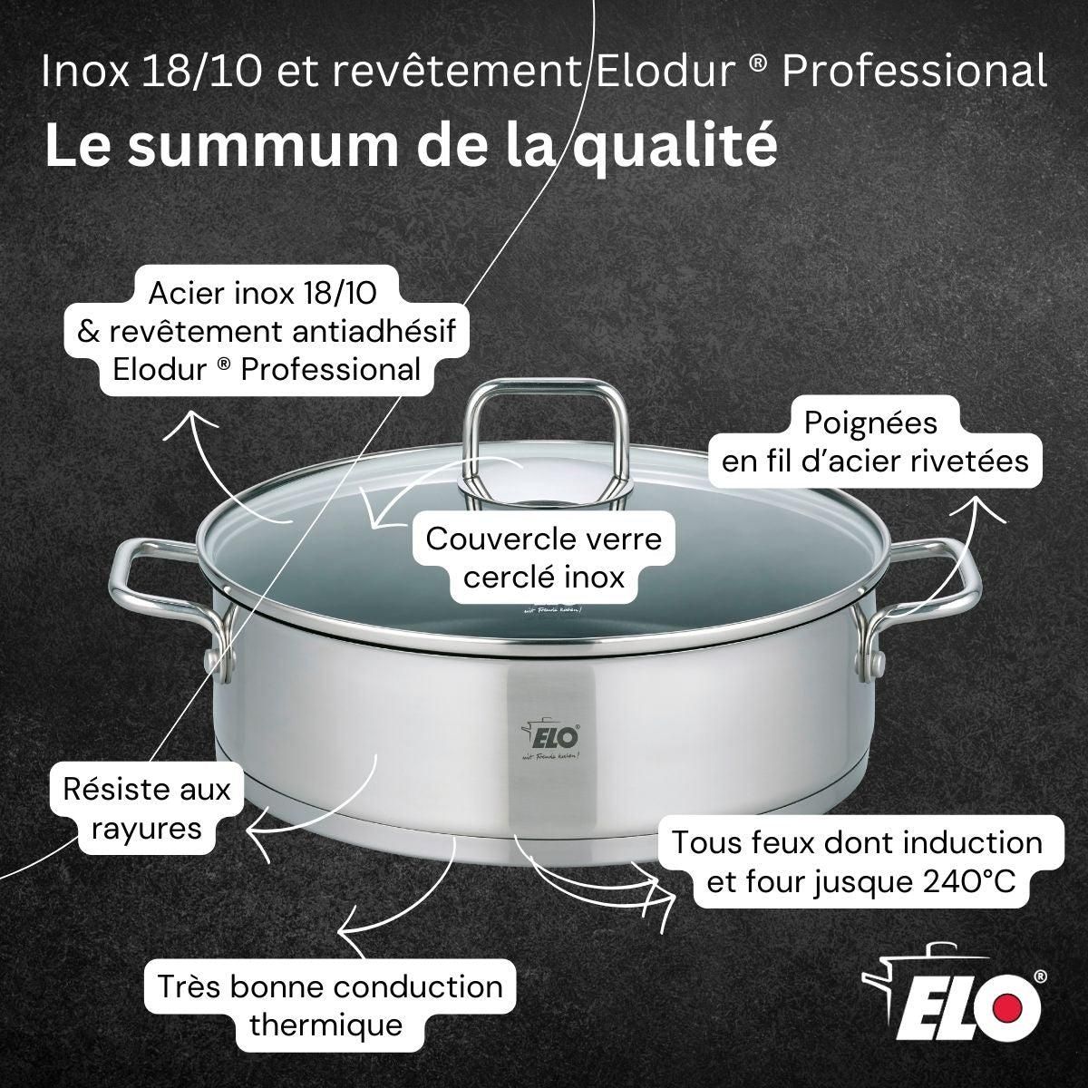 ELO Sautoir 28 cm en acier inoxydable 18/10 antiadhésif Elo Citrin