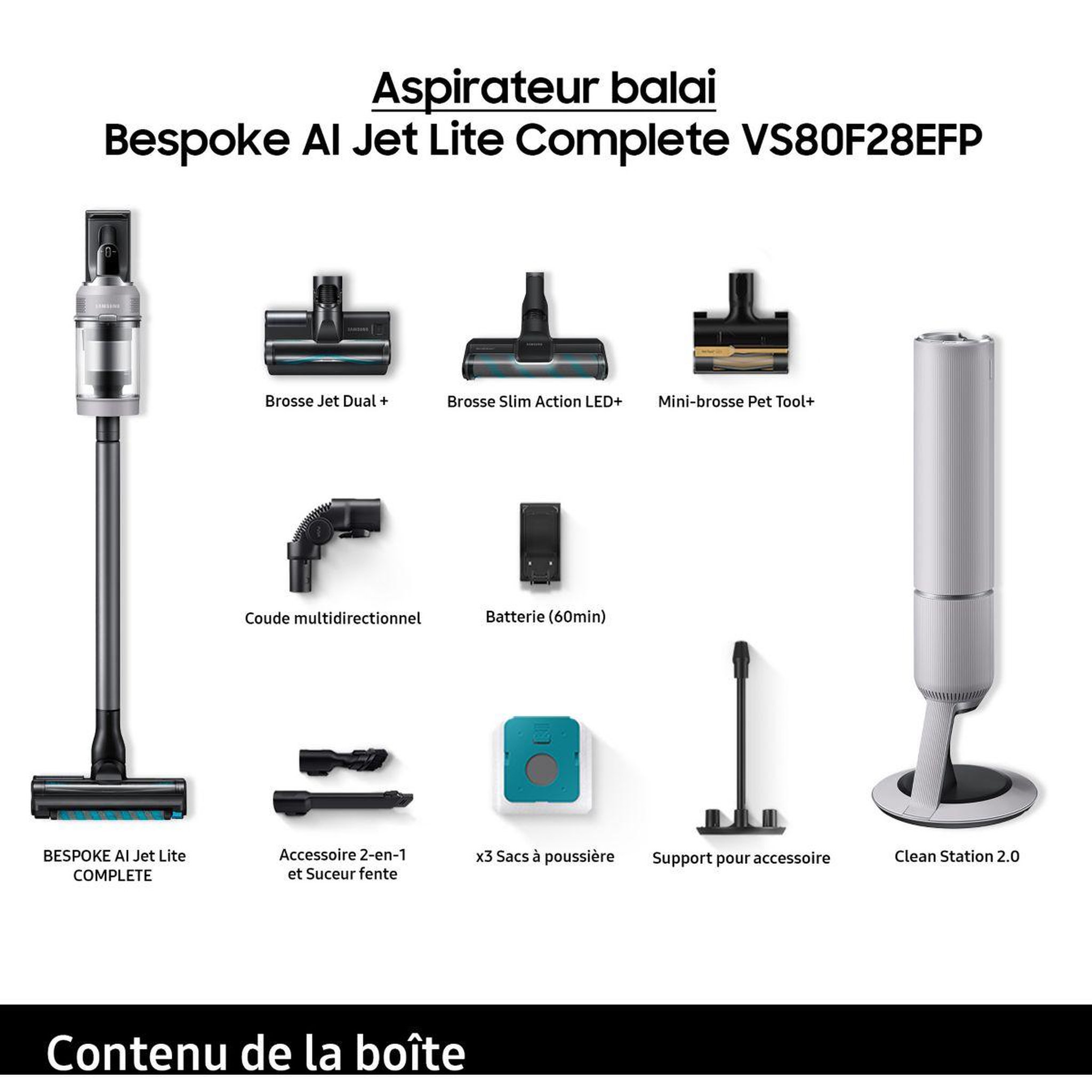 Voir la diapositive 4 : Samsung Aspirateur balai bespoke ai jet lite complete vs80f28efp