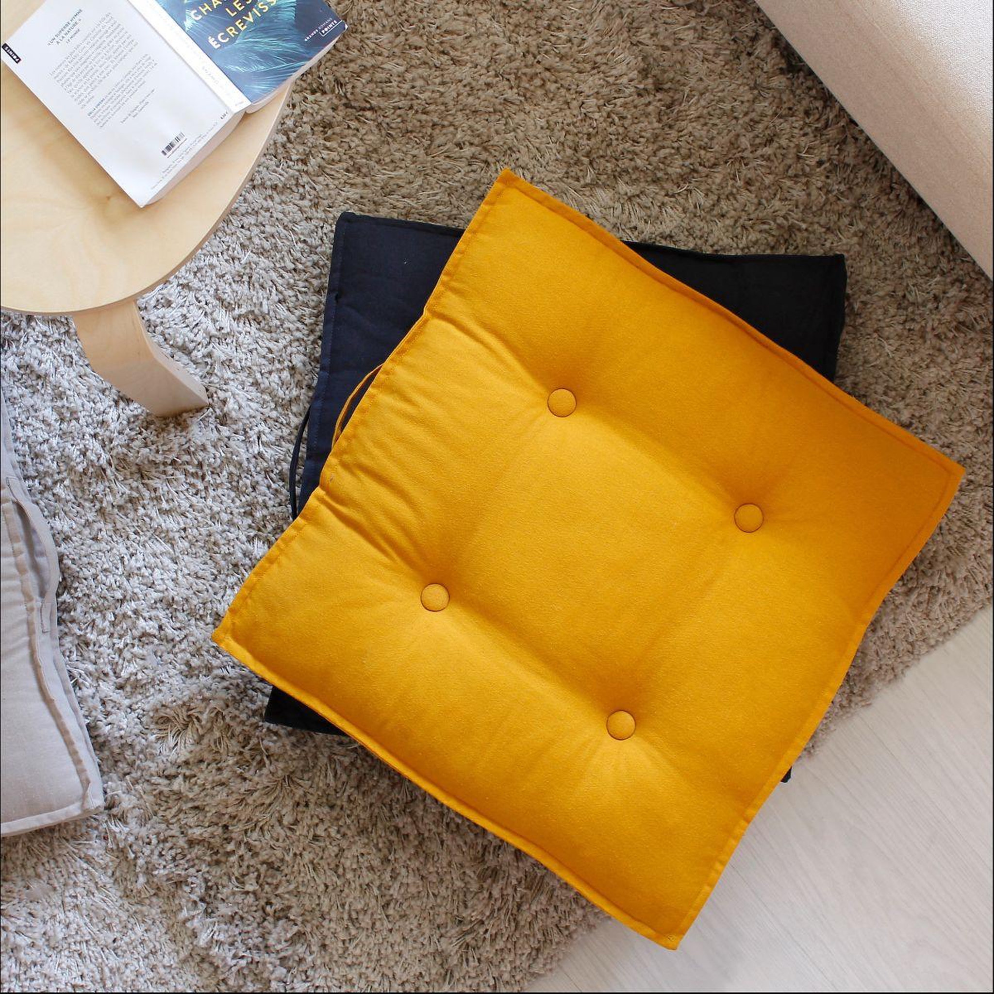 Voir la diapositive 4 : ENJOY HOME Coussin de sol uni  panama  50x50cm moutarde