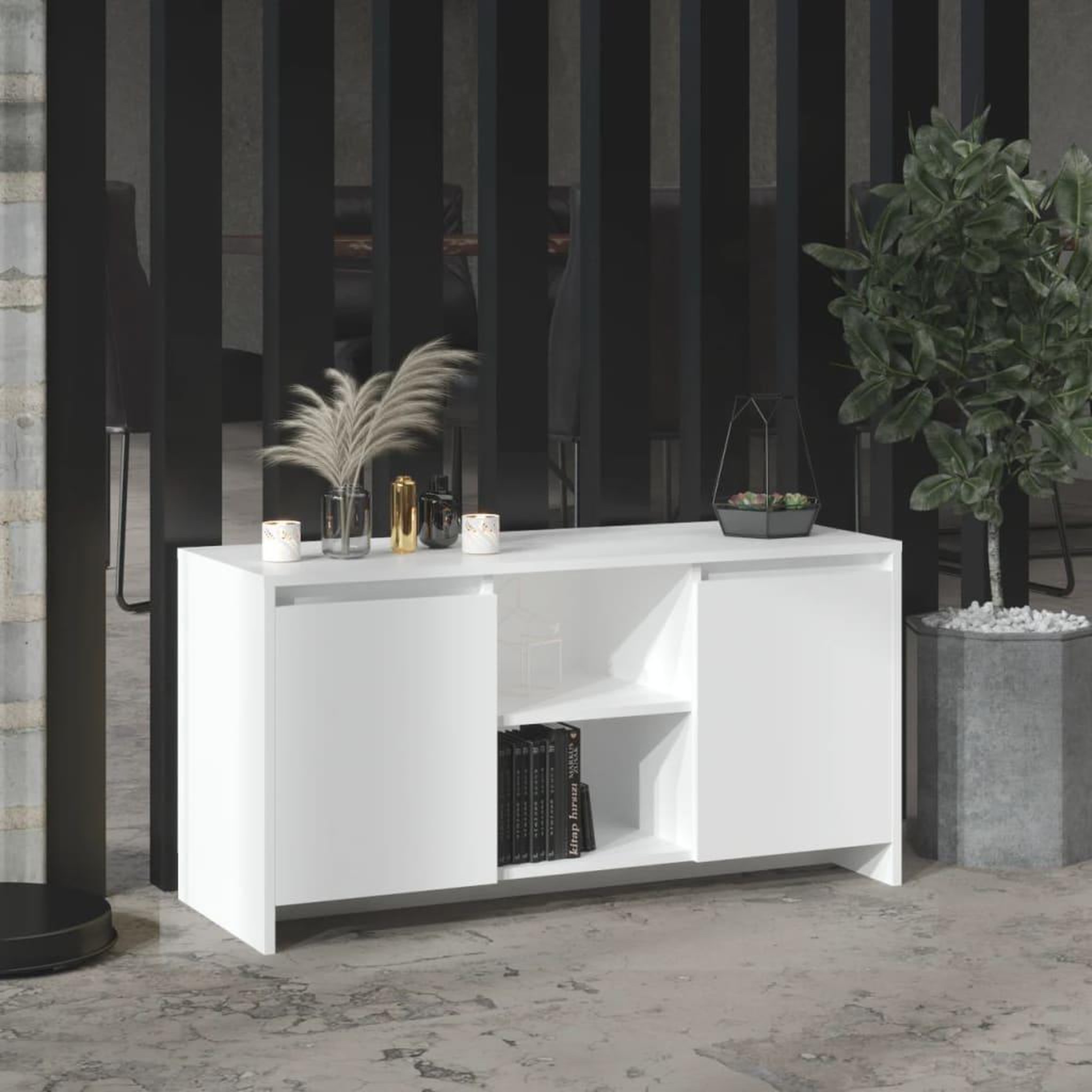 Voir la diapositive 1 : VIDAXL Meuble TV Blanc 102x37,5x52,5 cm Bois d'ingenierie