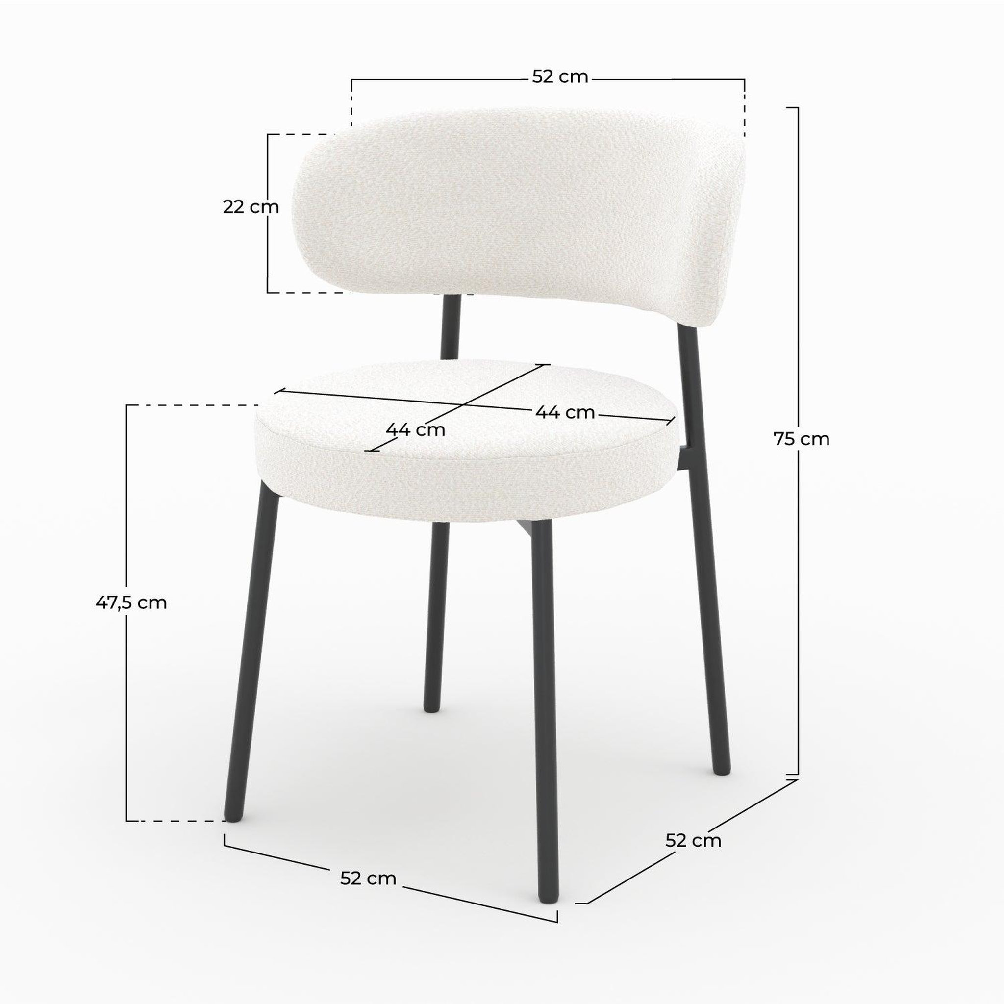 Voir la diapositive 4 : MAISON PAVANE Lot de 2 chaises en tissu bouclé blanc cassé et pieds noirs-maëlie