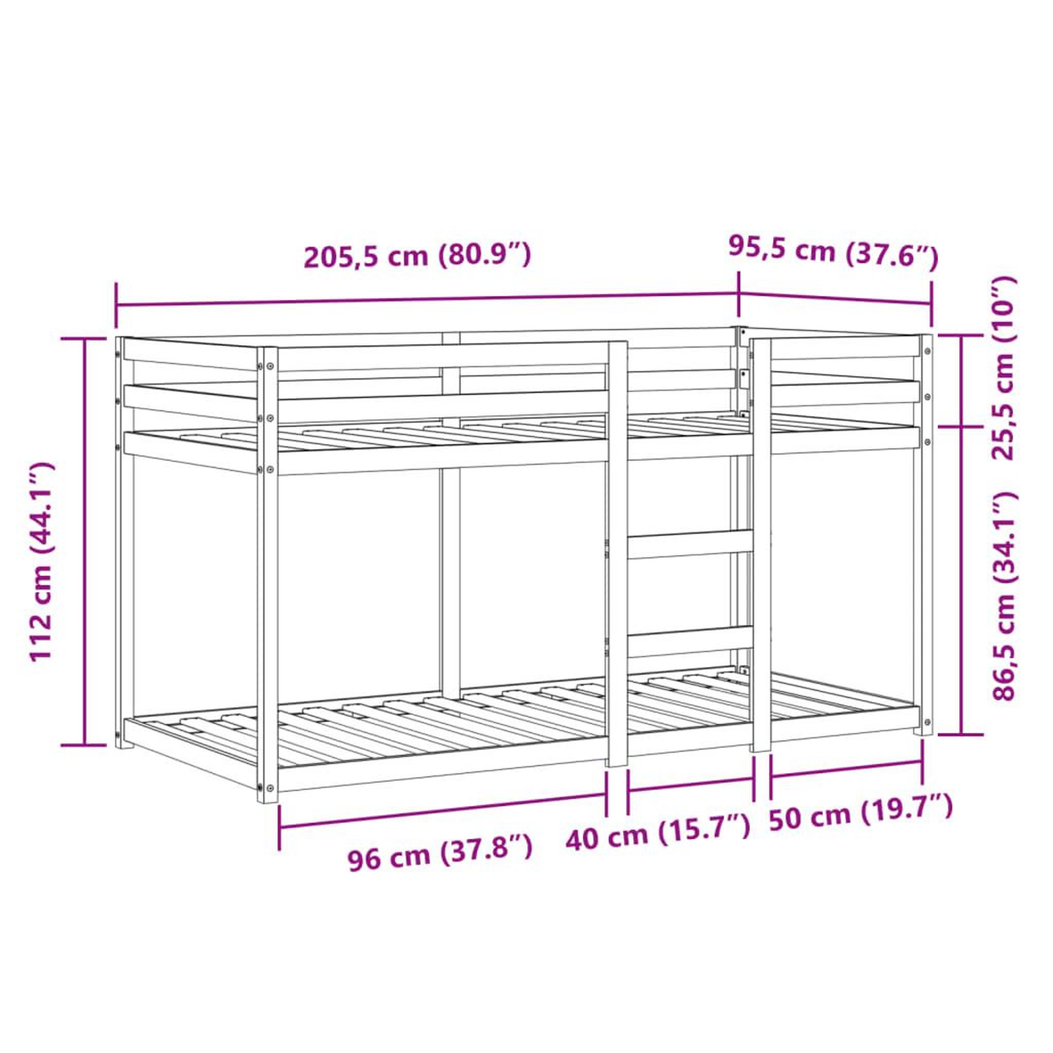 Voir la diapositive 6 : VIDAXL Lit superpose sans matelas 90x200 cm bois de pin massif