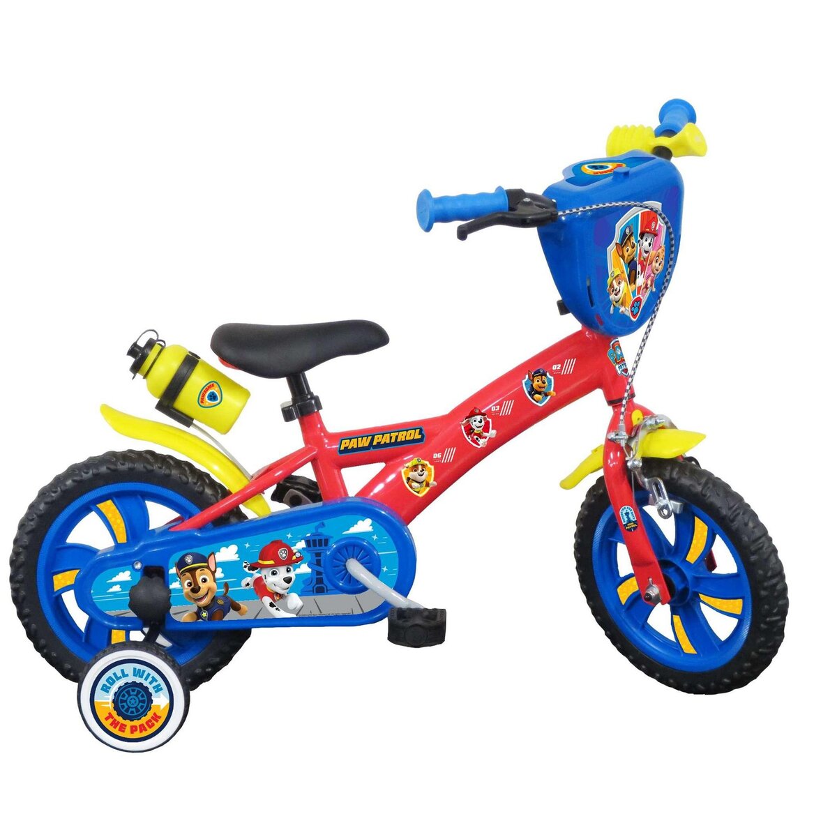Nickelodeon Vélo 12 Garçon Licence Pat Patrouille pour enfant de 3 à 5 ans  avec stabilisateurs à molettes - 2 freins pas cher 