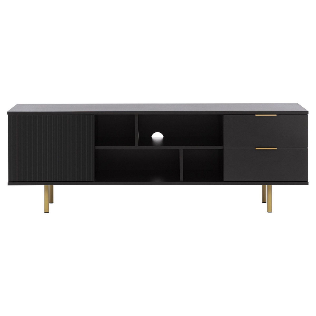 BEST MOBILIER Monica - meuble tv - noir - 4 niches et 2 portes - 150 cm