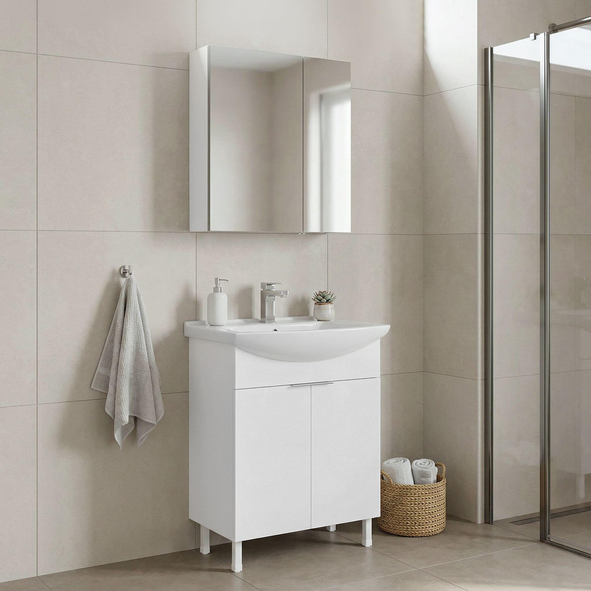 Voir la diapositive 2 : Habitat et Jardin Meuble avec simple vasque et miroir  Purus 65  - 65 x 50 x 83 cm - White