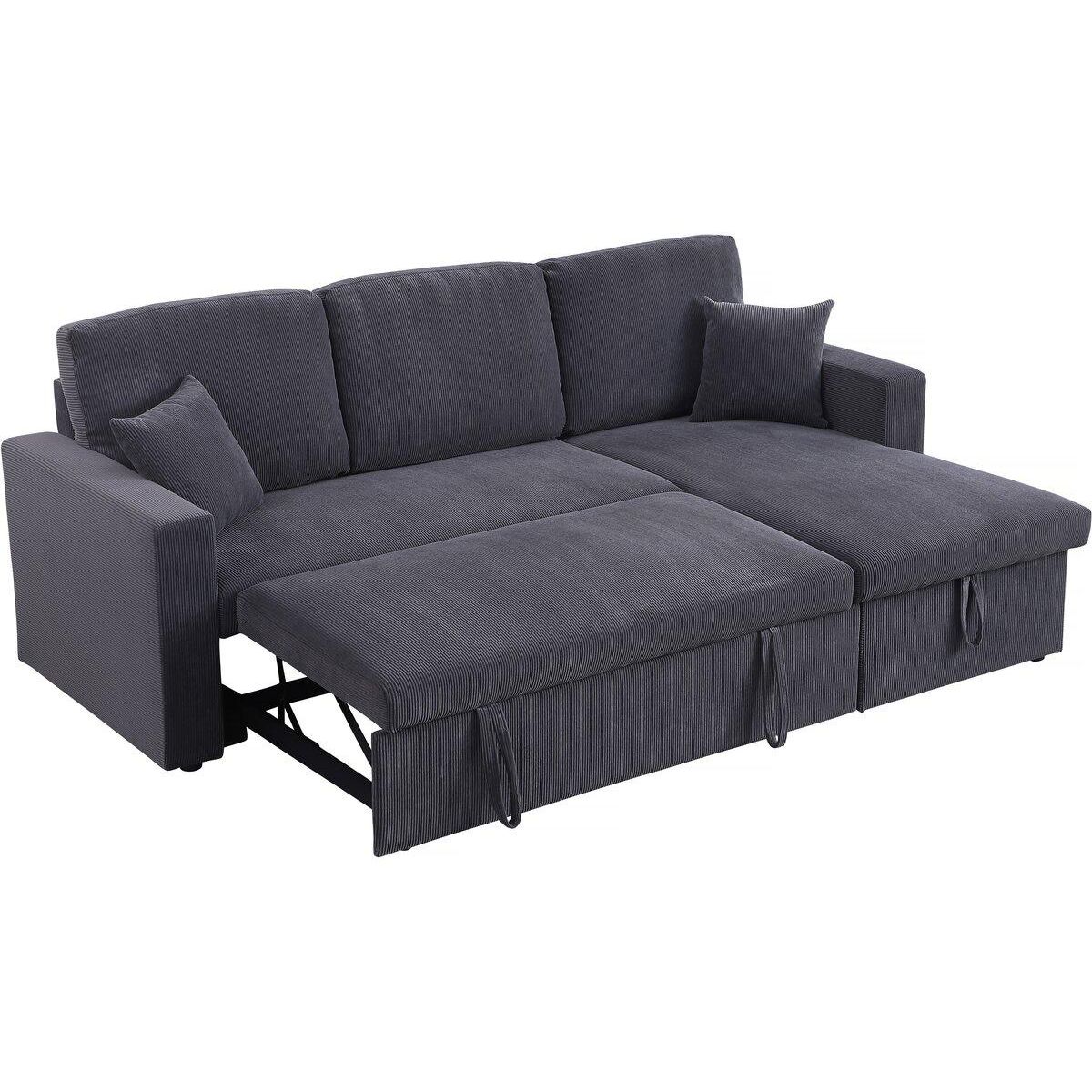 Habitat et Jardin Canapé d'angle convertible en velours côtelé  Alain  - 3 places - Gris