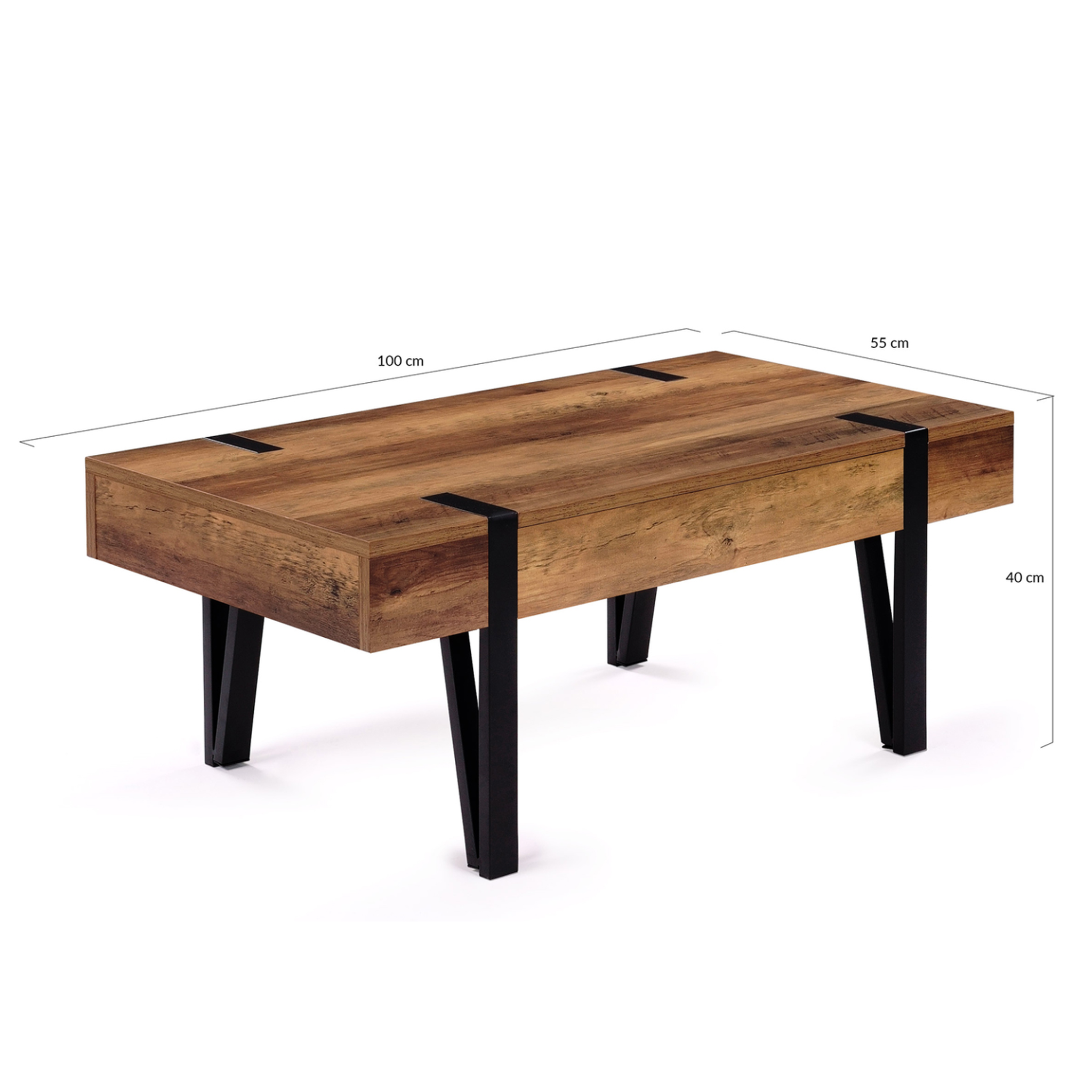 Voir la diapositive 5 : ID MARKET Table basse rectangulaire 1 tiroir austria 100 cm bois pied épingle noir