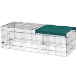 PAWHUT Parc enclos petits animaux - 2 portes, 3 trappes nourrissages, zone couverte - acier noir polyester vert