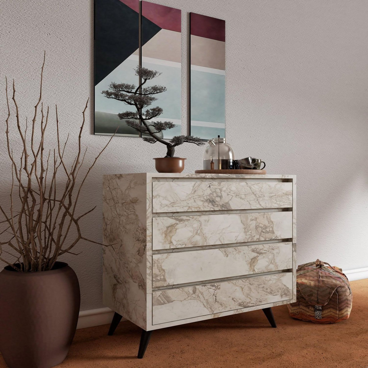 Habitat et Jardin Commode en bois  Suvera  - 70 x 40 x 86 cm - Beige marbré