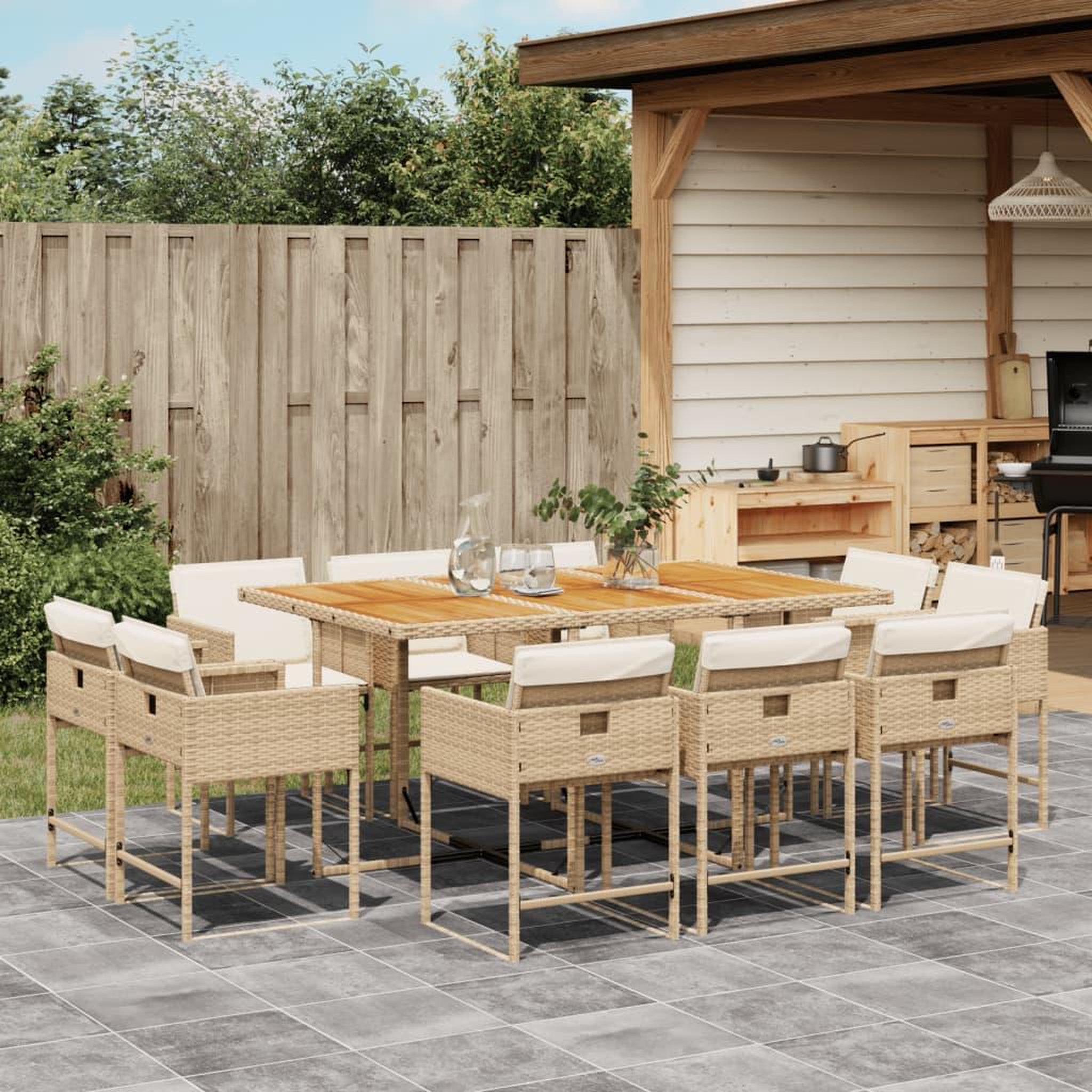 VIDAXL Ensemble a manger de jardin et coussins 11 pcs beige poly rotin