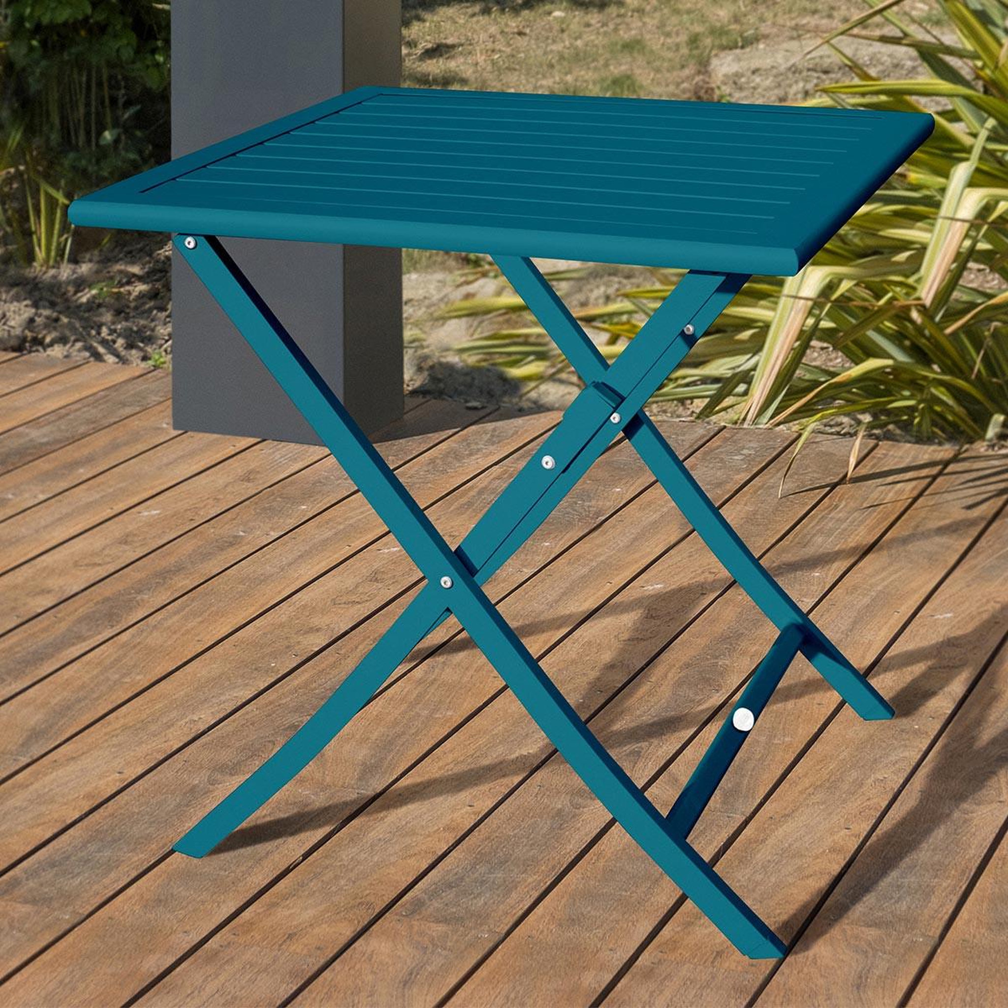 Voir la diapositive 3 : Paris Prix Ensemble table de jardin pliante & 2 chaises  marius  70cm bleu canard