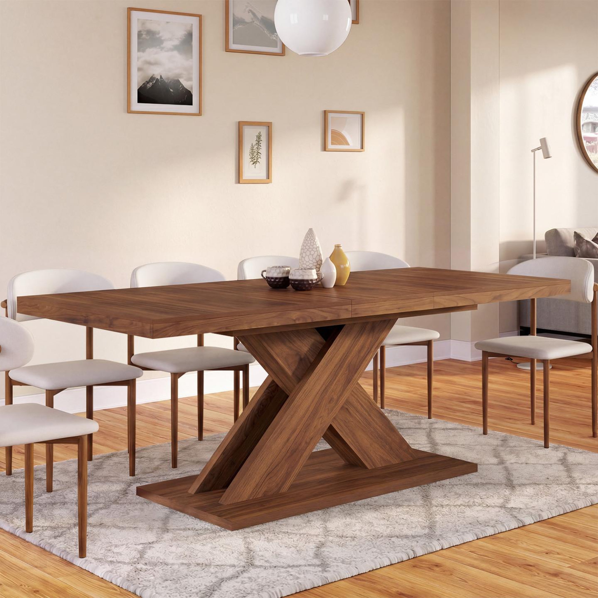 Voir la diapositive 2 : ID MARKET Table à manger extensible rectangle alicia 6-10 personnes noyer 160-200 cm