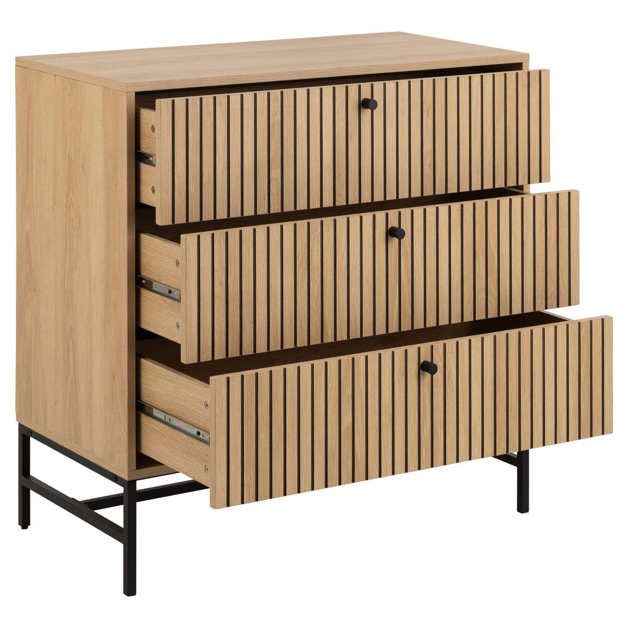 Voir la diapositive 4 : TOILINUX Commode rectangulaire 3 tiroirs effet tasseaux baïkal - beige