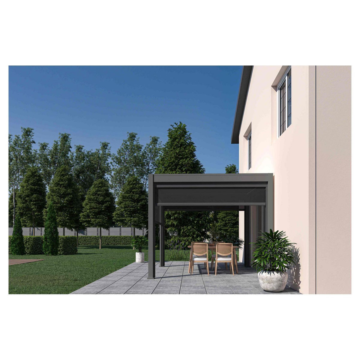 OMBREA Pergola bioclimatique - Autoportante -Aluminium Anthracite -3 x 3m OMBREA