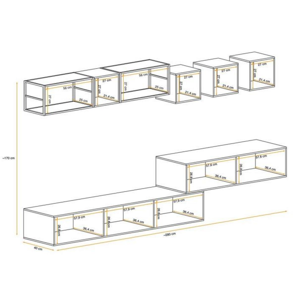 Paris Prix Ensemble Meuble TV Design  Switch III  280cm Blanc & Noir