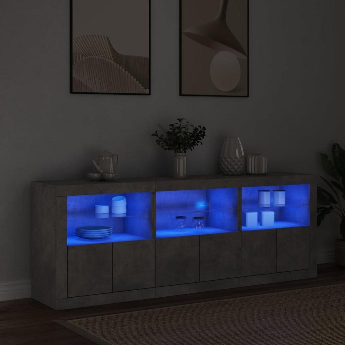 VIDAXL Buffet avec lumieres LED gris beton 181,5x37x67 cm
