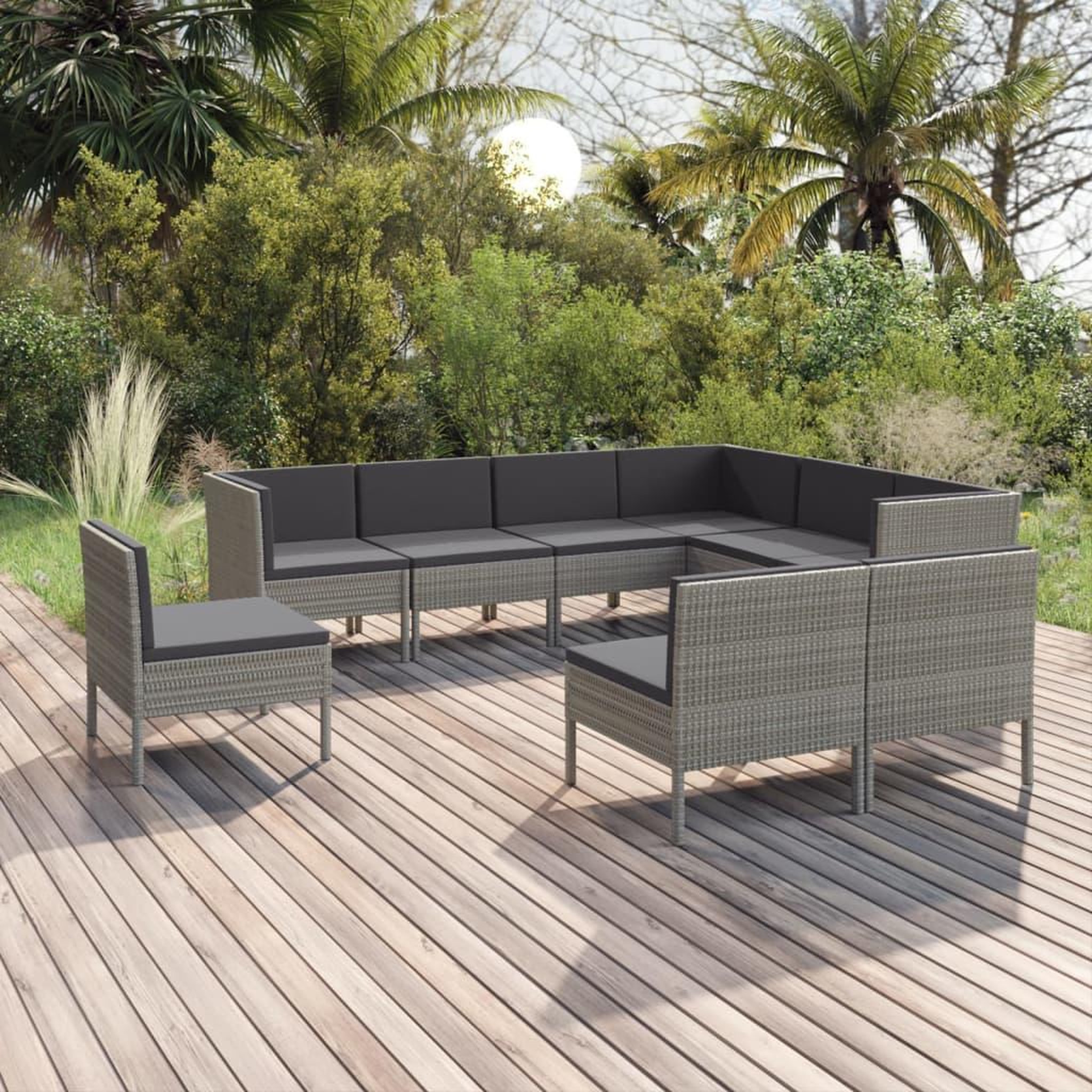 Voir la diapositive 1 : VIDAXL Salon de jardin 9 pcs avec coussins Resine tressee Gris