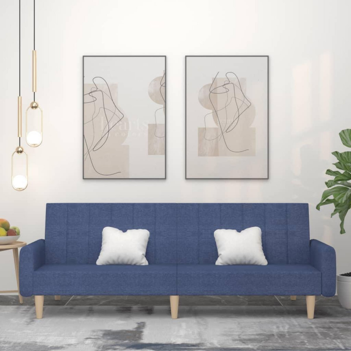 VIDAXL Canape-lit a 2 places bleu tissu