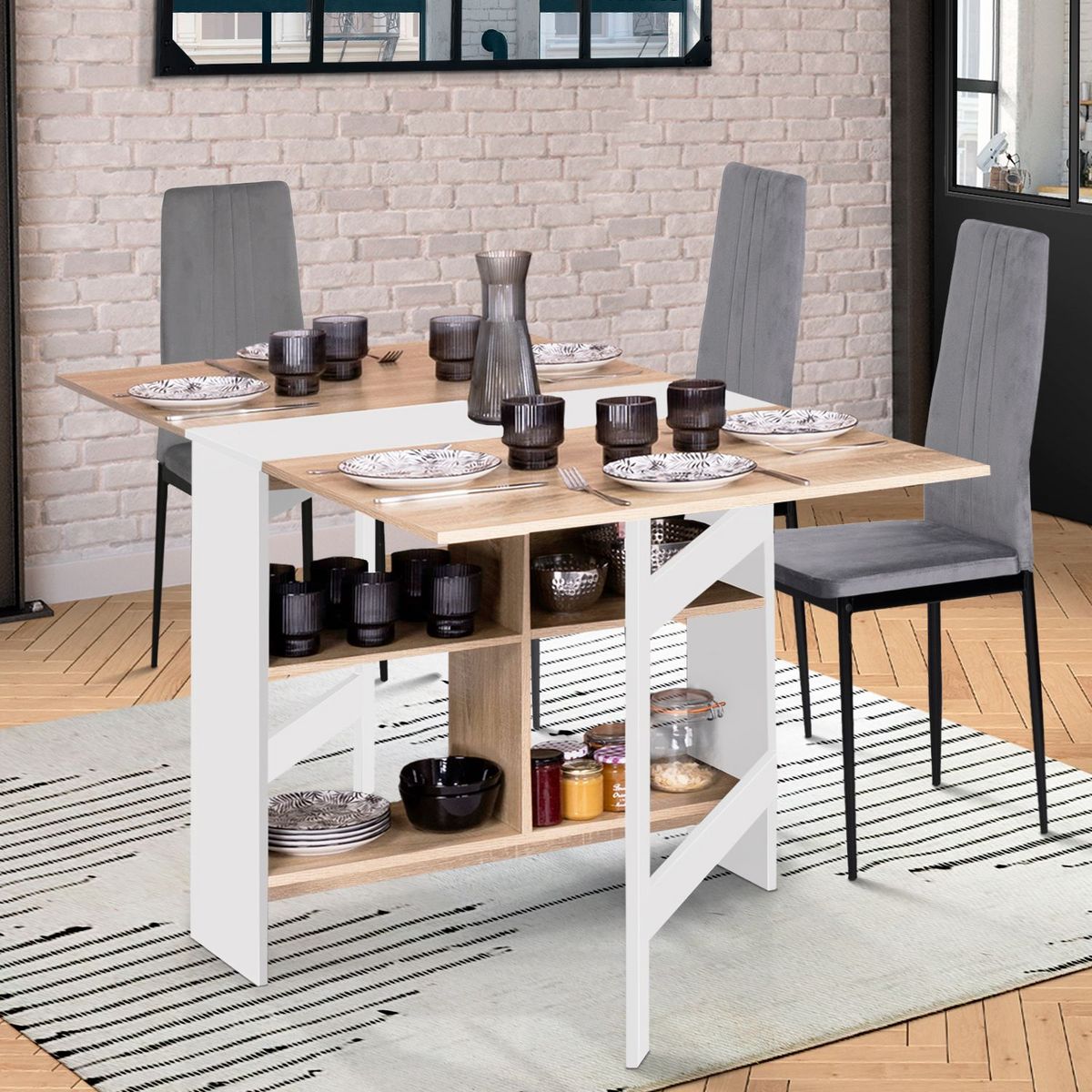 Table console extensible avec rangements L150 cm JESSIE