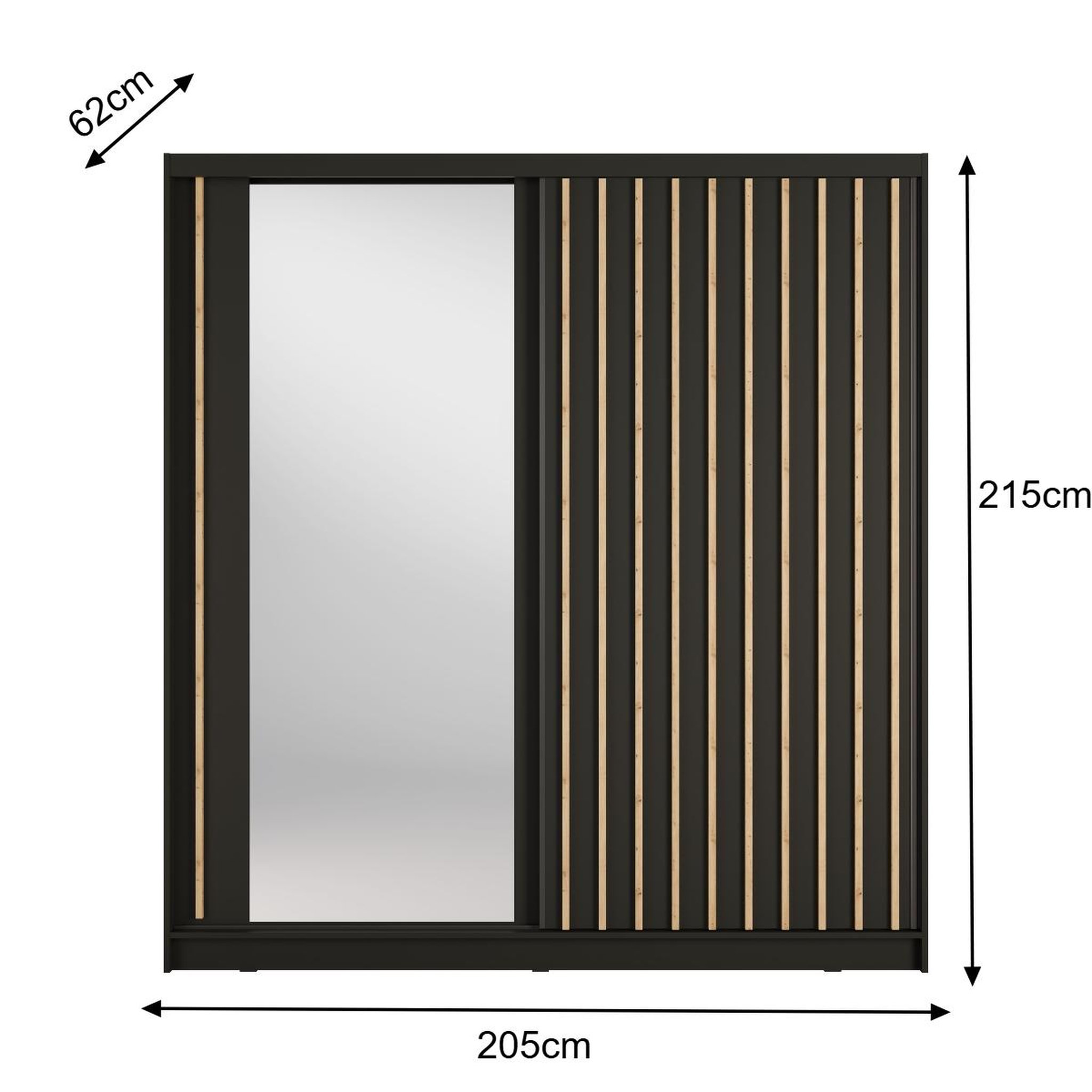 Voir la diapositive 5 : JLC KREATION Armoire dressing coulissant noir et bois 205cm celia