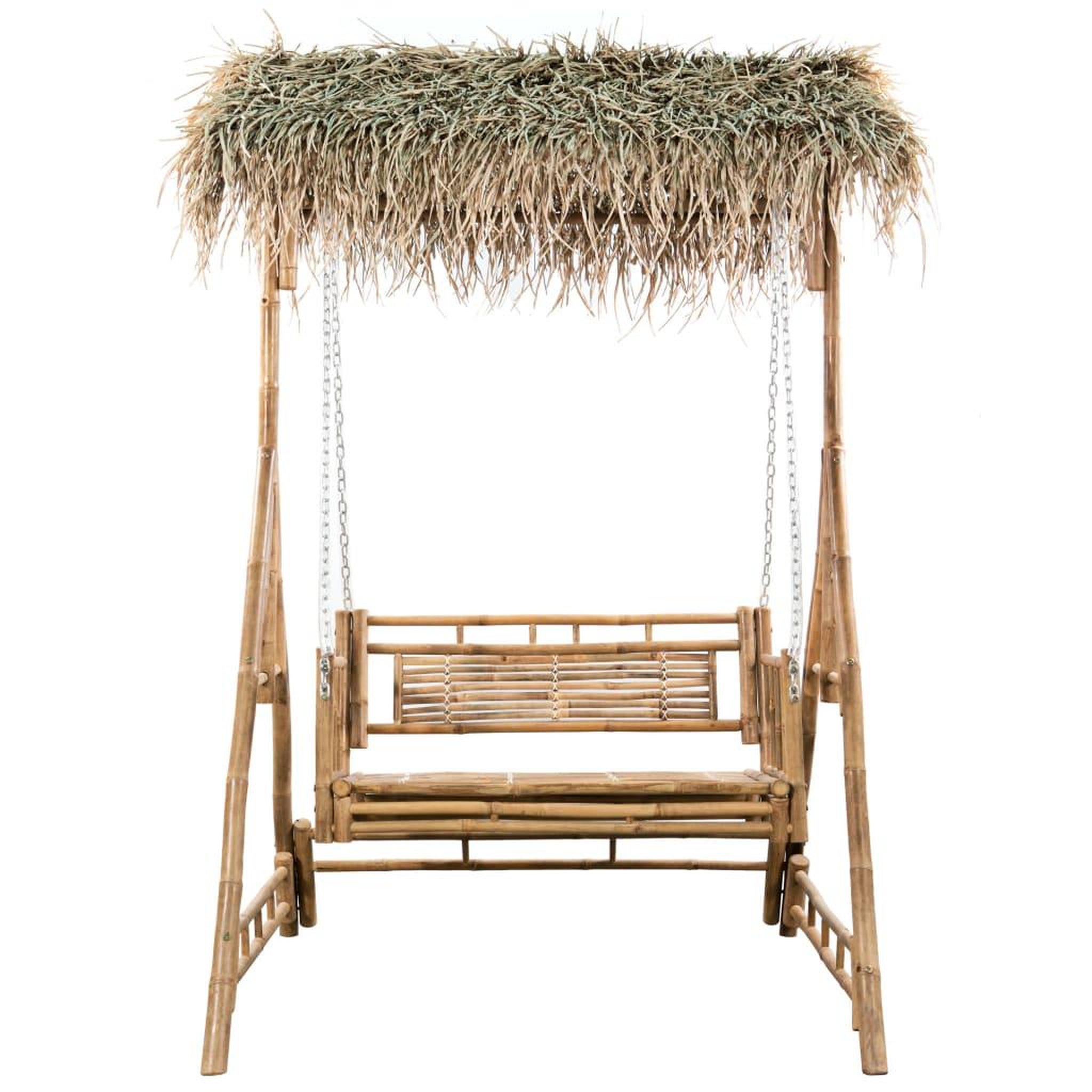 Voir la diapositive 3 : VIDAXL Balancelle 2 places feuilles de palmier et coussin 202cm Bambou