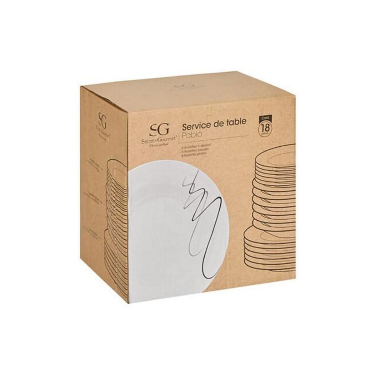 SECRET DE GOURMET Service de Table 18 Pièces  Pablo  26cm Blanc & Noir